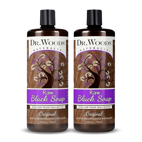 Dr. Woods Raw African Liquid Black Soap - Body Wash for Men and Women, Contains Organic Shea Butter, Gentle Exfoliant, Natural Cleanser for Face Beauty & Personal Care Dr. Woods
