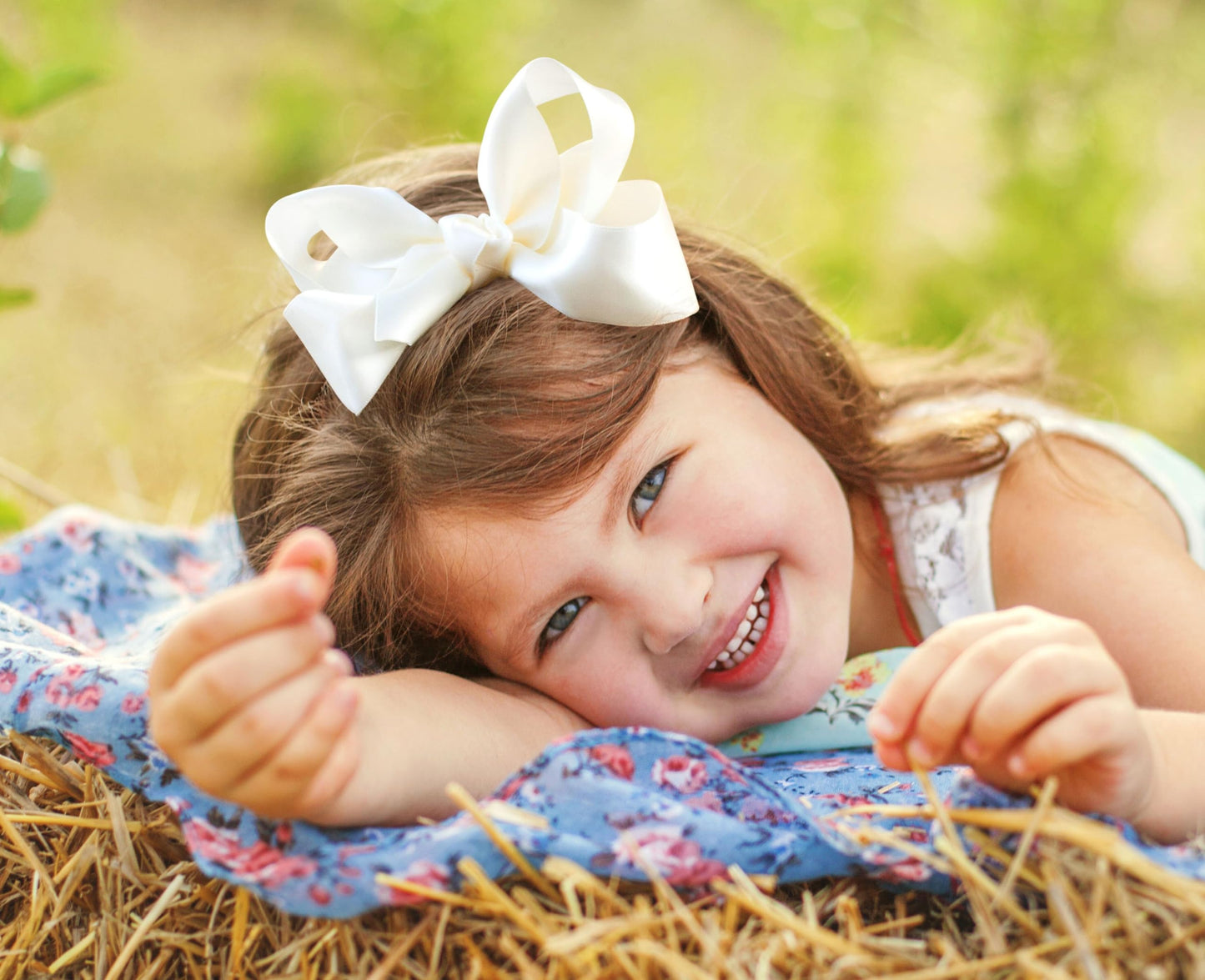 HAIRBOWS Girls' Satin Hair Bows with a Knot Wrap Center on a Clip, All Ages and Hair Types, 5 Inch Bow, Antique White Beauty & Personal Care HAIRBOWS.COM