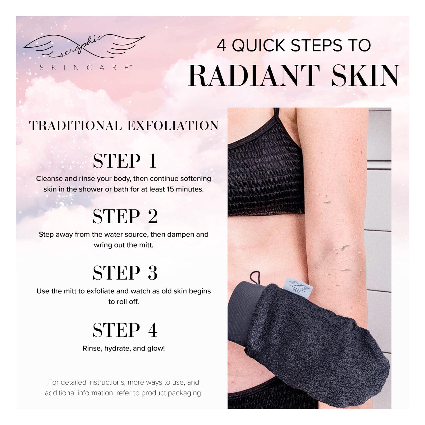 Seraphic Skincare Premium Exfoliating Mitt for Body, Deep - Viscose Fiber Korean Exfoliating Glove for Normal to Dry Skin - Body Exfoliator Beauty and Personal Care SERAPHIC SKINCARE
