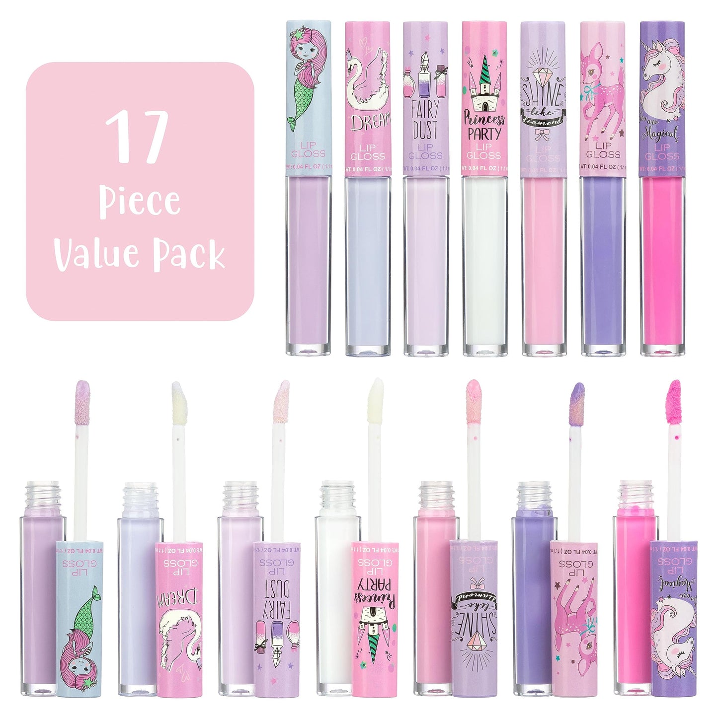 EXPRESSIONS 14pc Lip Gloss for Girls - Glossy Lip Gloss Tubes | Non Toxic Lip Gloss Set - Unicorn Princess Birthday Party Favors Kids Makeup Beauty & Personal Care EXPRESSIONS