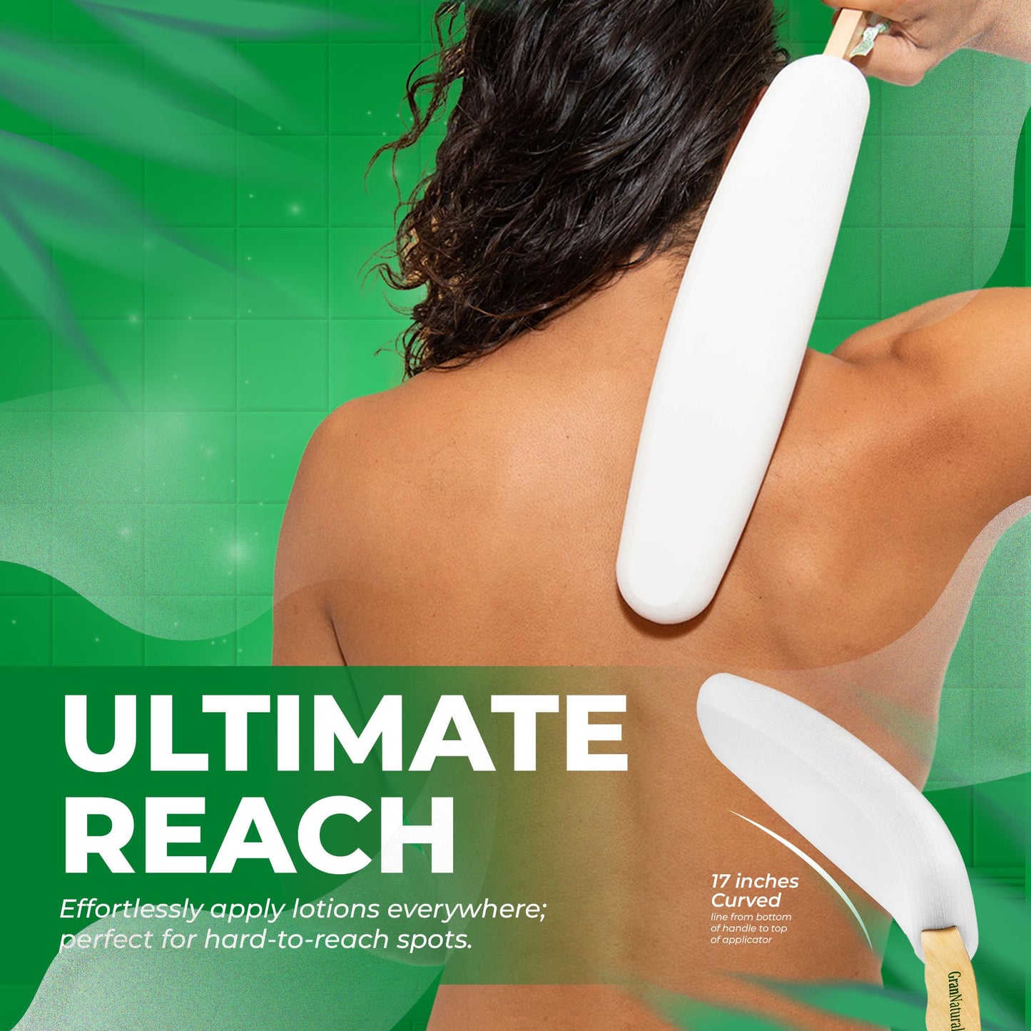GranNaturals Lotion Applicator for your Back, Feet, and Legs - Sunscreen Applicator - Long Curved Easy Reach Body Brush for Suntan, Sunless Beauty & Personal Care GranNaturals