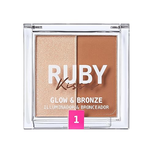 Ruby Kisses Glow & Bronze Highlighter/Bronzer Duo, 2 -in-1 Gel to Powder Illuminating Highlight + Silky Matte Bronzer, Contour & Sculpt for Luminous Beauty & Personal Care Ruby Kisses