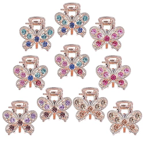 QXUJI 10PCS Rhinestone Hair Claw Jaw Clips, Crystal Metal No-slip Hair Grip Clamps, Mini Butterfly Bangs Clip Bow Hair Claw Gripper, for Women Girls Beauty & Personal Care QXUJI
