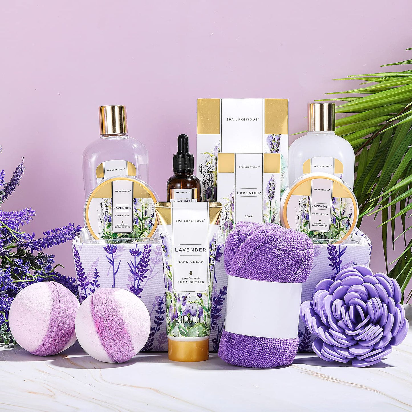 Spa Luxetique Spa Gift Baskets for Women 12 Pcs Lavender Spa Set with Body Lotions, Lavender Massage Oil, Birthday Christmas Gifts for Her Beauty and Personal Care spa luxetique