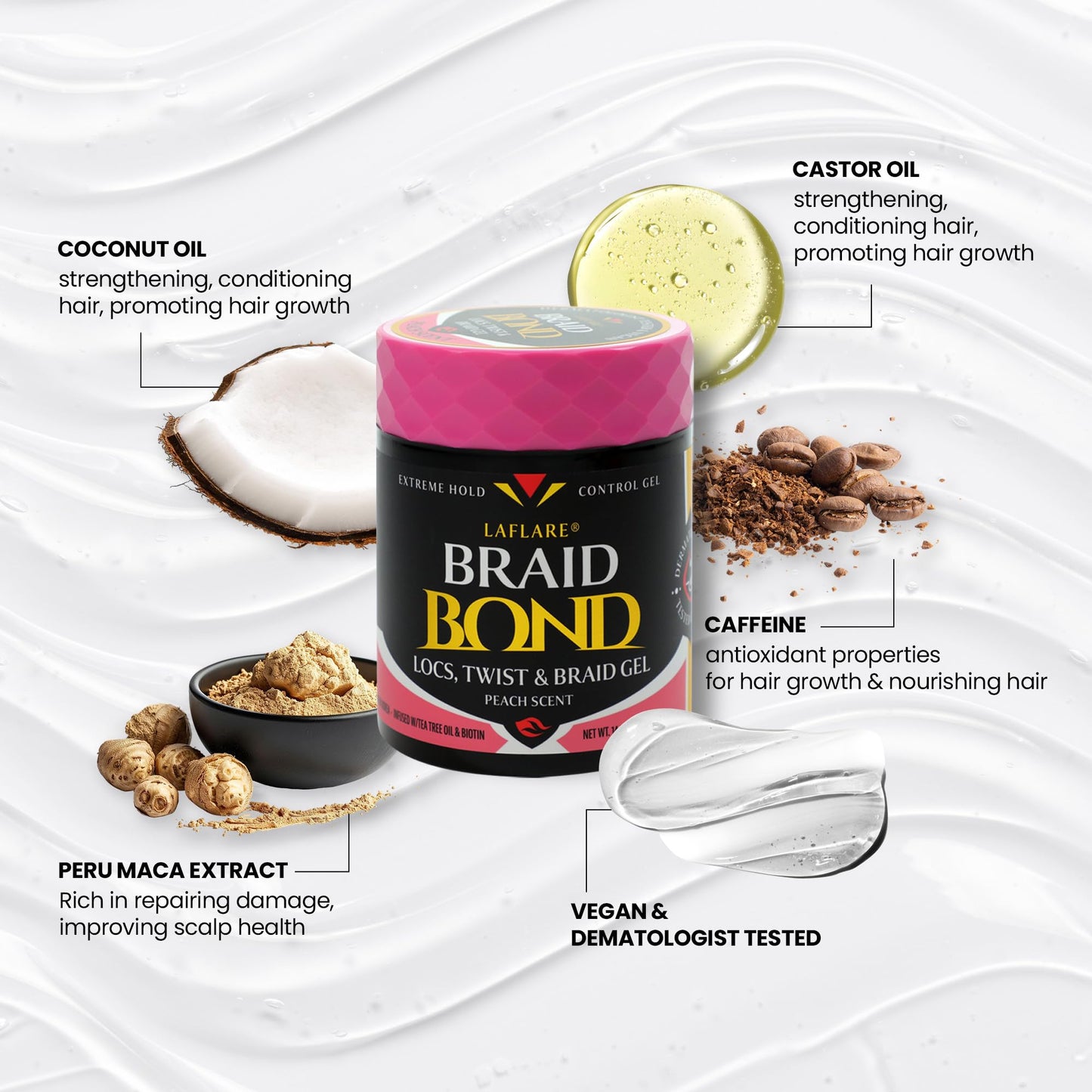 Laflare 430 ml Braid Bond Gel Bulk Extreme Hold for Natural & Kids Hair, Vegan, Nourishing, Braiding Hair, Twist Hair (Cherry) Beauty & Personal Care Laflare
