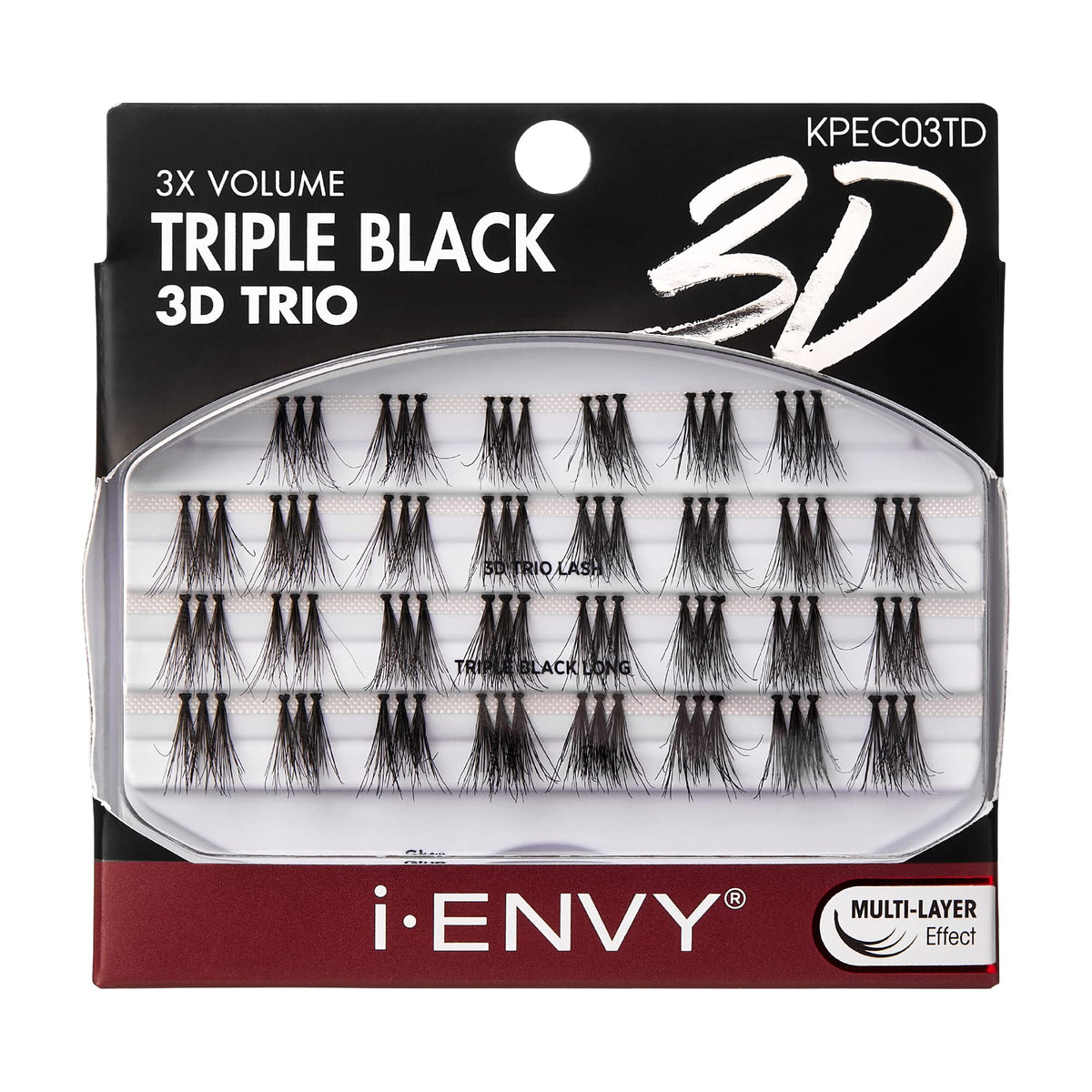 iENVY False Eyelashes Triple Black 3D Individual Trio Lashes 3X Volume Reusable Eyelash Clusters (Long) Beauty & Personal Care i•ENVY