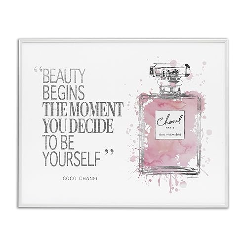 Stupell Industries Beauty Begins Fashion Perfume, Design by Amanda Greenwood White Framed Wall Art, 11 x 14, Pink Beauty & Personal Care Stupell Industries