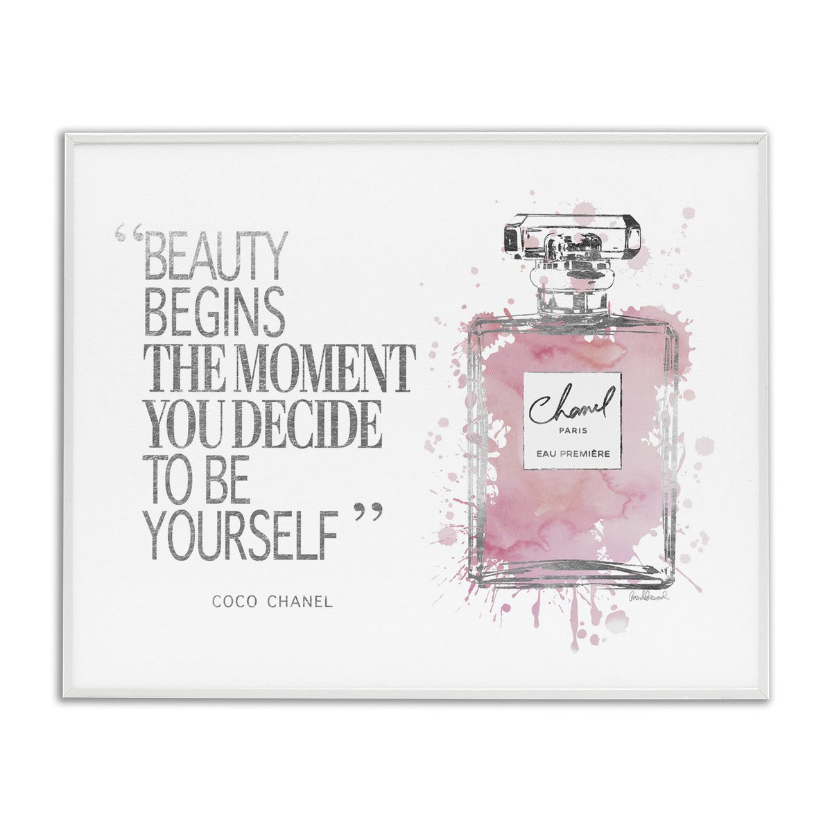 Stupell Industries Beauty Begins Fashion Perfume, Design by Amanda Greenwood White Framed Wall Art, 11 x 14, Pink Beauty & Personal Care Stupell Industries