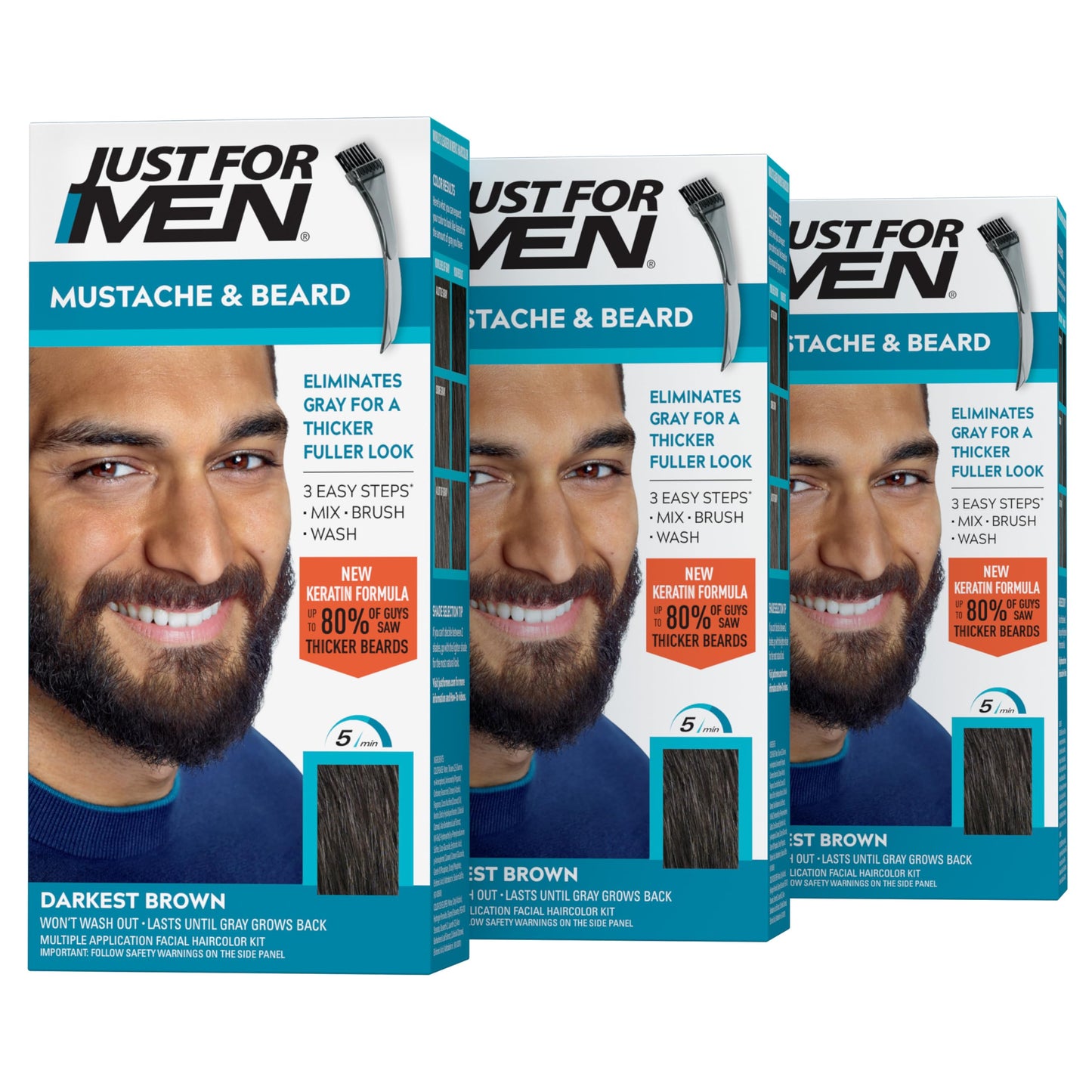 Just For Men Mustache & Beard, Beard Coloring for Gray Hair with Brush, With Keratin Biotin Aloe and Coconut Oil for Healthy Facial Hair - Darkest Beauty & Personal Care Just for Men