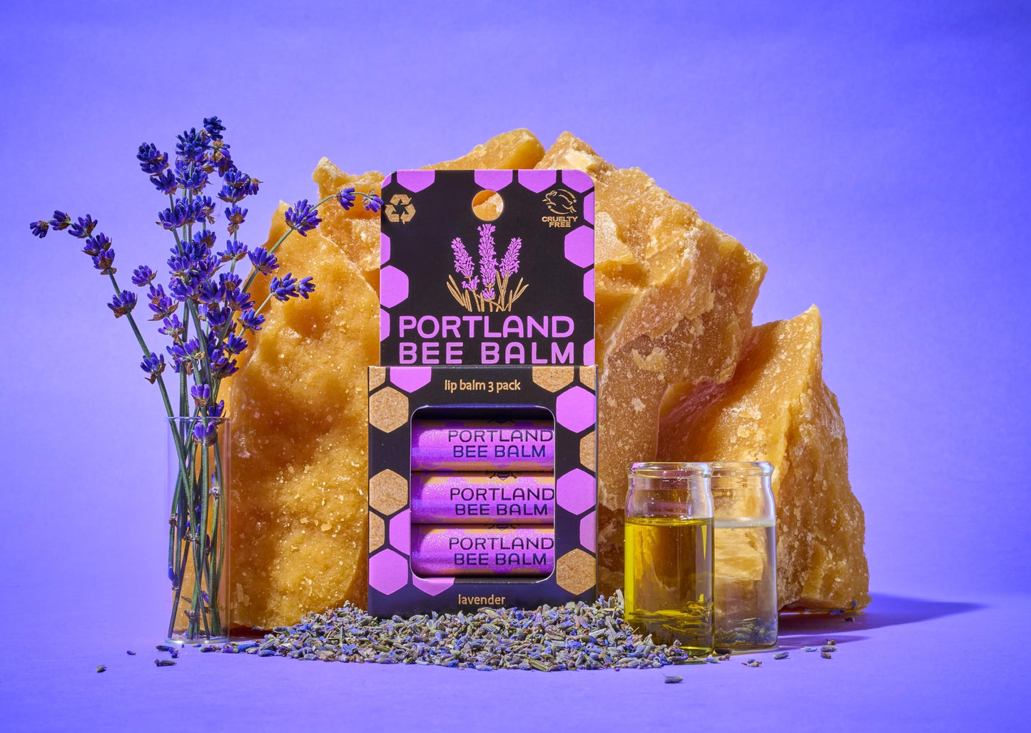 Portland Bee Balm All Natural Handmade Beeswax Based Lip Balm, Lavender 3 Count Beauty & Personal Care Portland Bee Balm
