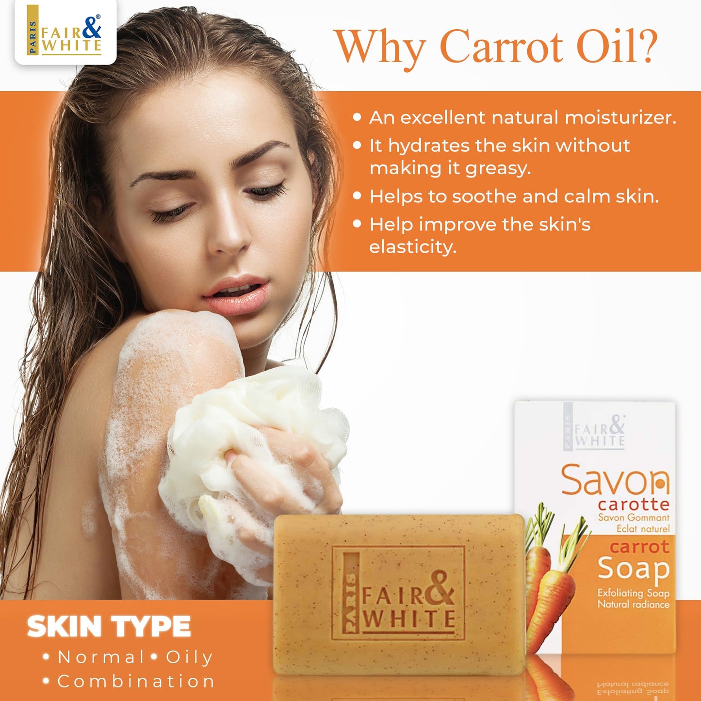 FAIR & WHITE Original Exfoliating Soap - Repairing & Nourishing, 200g / 7oz with Carrot Oil Beauty & Personal Care FAIR & WHITE