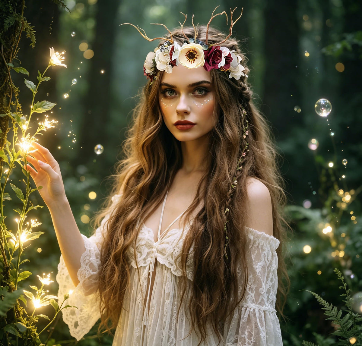 LLinfflr Deer Antler Hair Band with Flowers Hair Hoop Floral Headband Halo