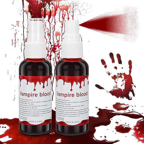 2 PACK Blood Splatter Fake Blood Washable,Halloween Fake Blood Spray Eye Blood Drops Body Paint,Fake Blood for Clothes and Zombie Monster Vampire Beauty & Personal Care Js2U ZW
