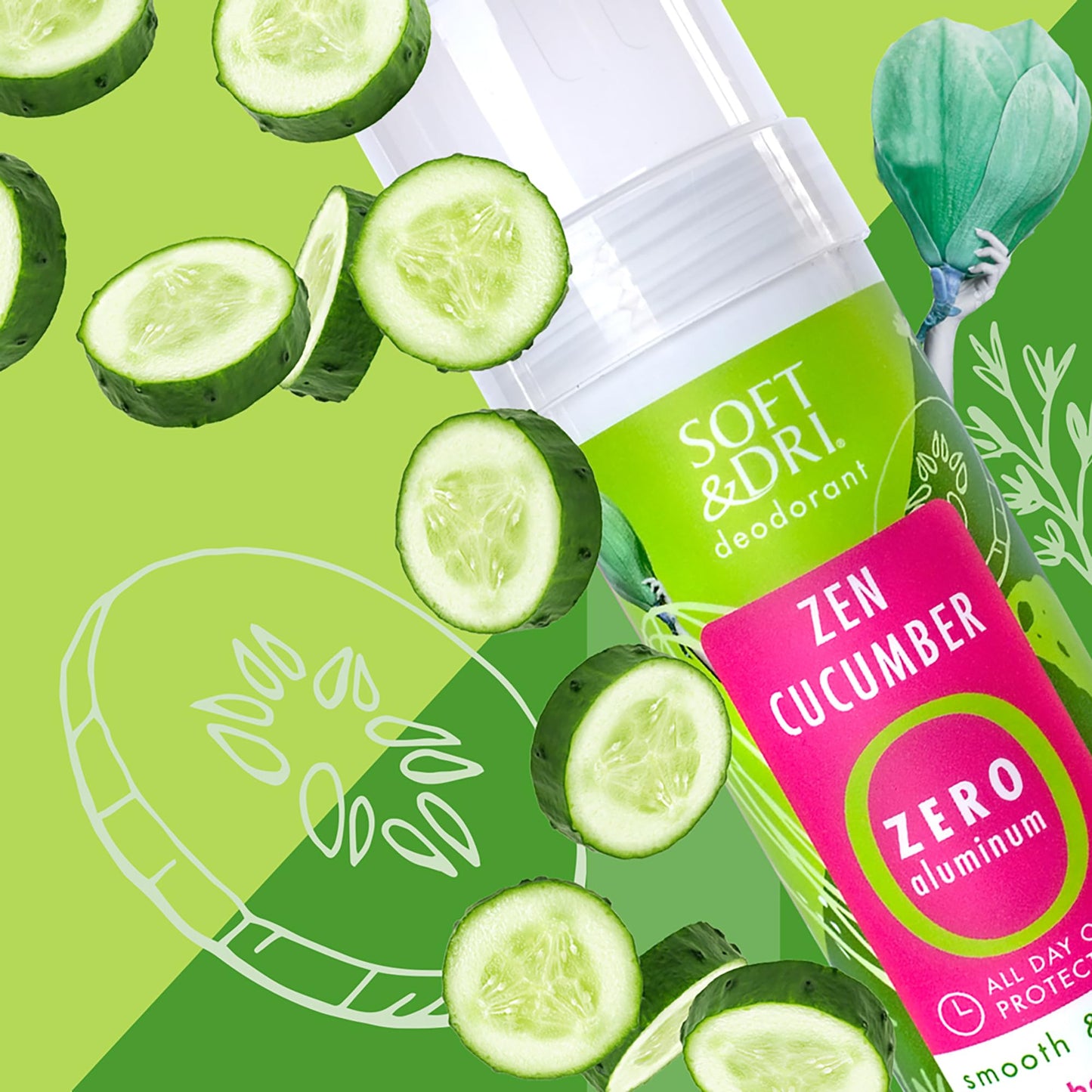 Soft & Dri Zen Cucumber Aluminum Free Deodorant, 3 oz, Smooth and Clear Stick, pH Balancing Minerals, 3 Pack Beauty and Personal Care Soft & Dri