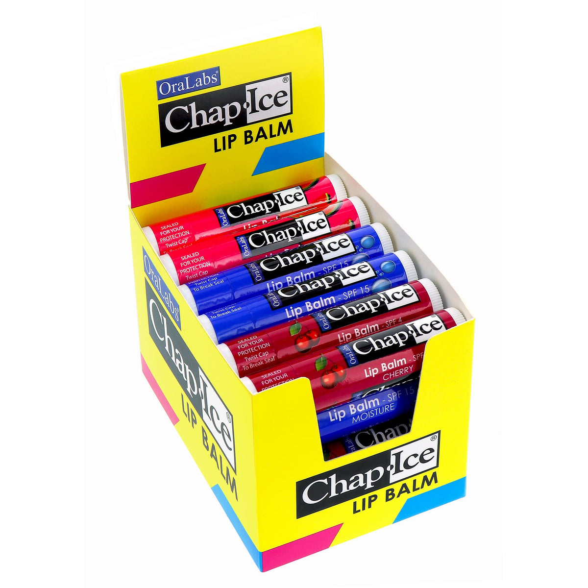 Chap-Ice® | Premium and Traditional Lip Balm for Chapped, Dry, or Windburned Lips | 3 Flavor Assorted (SPF-15) - Cherry, Moisture & Watermelon - 24 Beauty & Personal Care CHAP-ICE