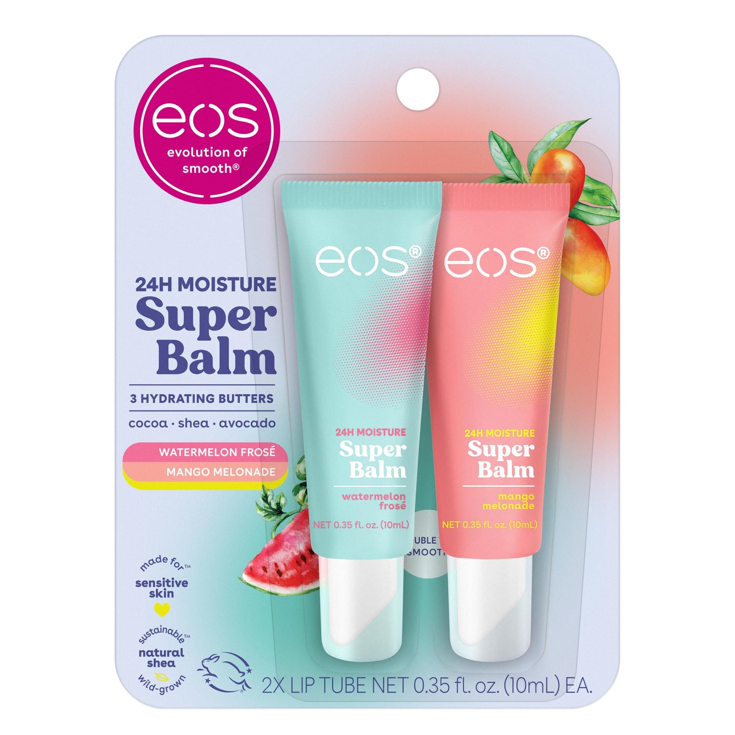eos 24H Moisture Super Balm- Watermelon Frosé & Mango Melonade, Lip Mask, Day or Night Lip Treatment, Made for Sensitive Skin, 0.35 fl oz, 2-Pack Beauty & Personal Care eos