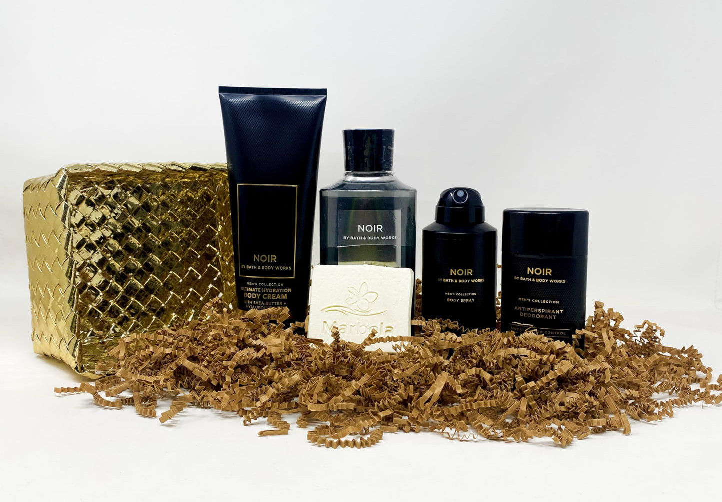 Bath & Body Works Men's Collection NOIR - Gold Woven Basket 4 Piece Gift Set - Body Cream, 3 in 1 Hair, Face and Body Wash, Deodorant and Body Spray Beauty and Personal Care Bath & Body Works