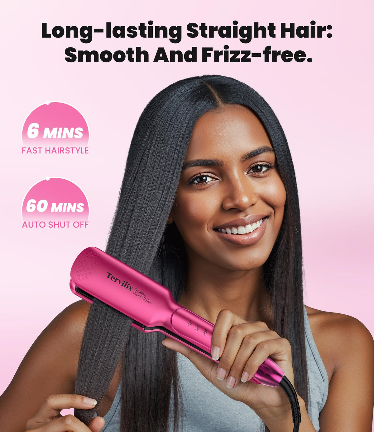 Terviiix Flat Iron Hair Straightener, 1-3/4 Inch Wide Plate