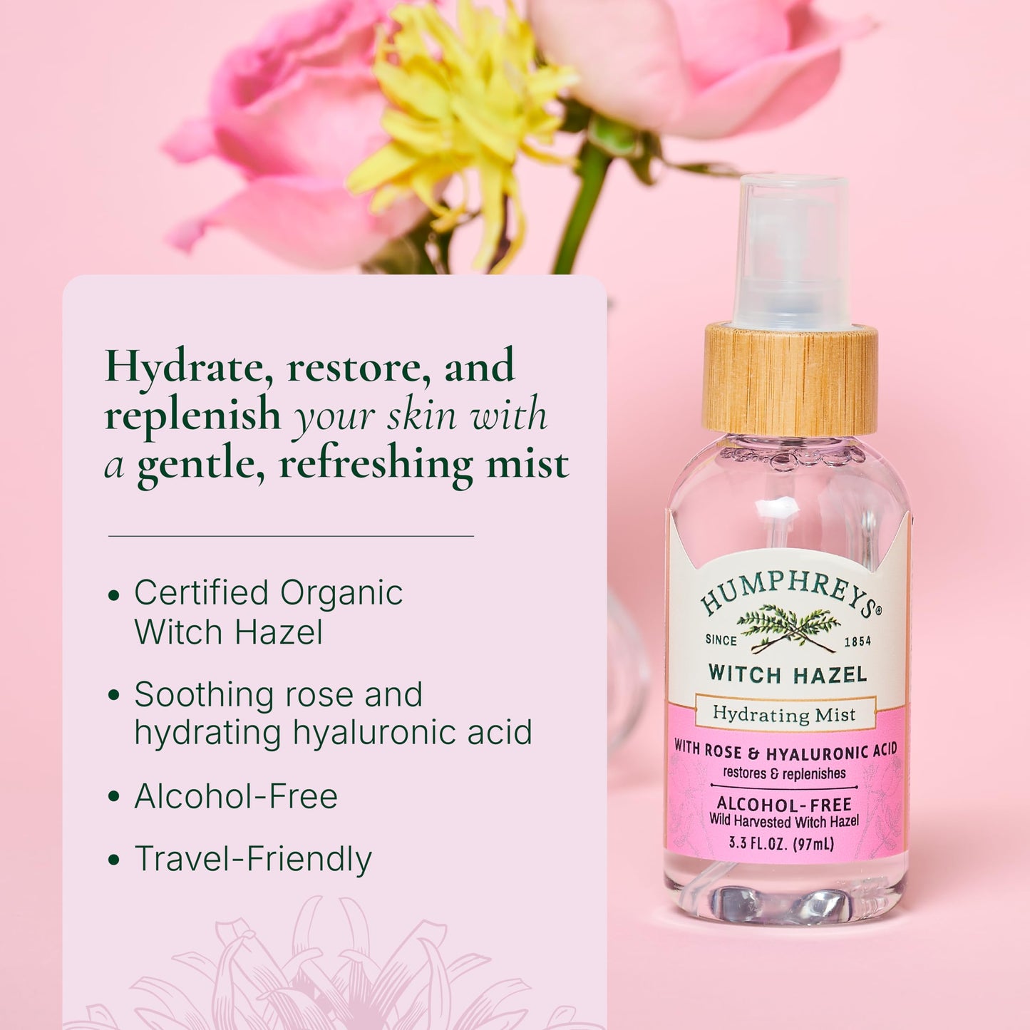 Humphreys Witch Hazel Hydrating Toner Mist Spray | Balancing & Hydrating Facial Toner | Alcohol-Free | Wild Harvested Witch Hazel | Soothing Rose Beauty & Personal Care Humphreys