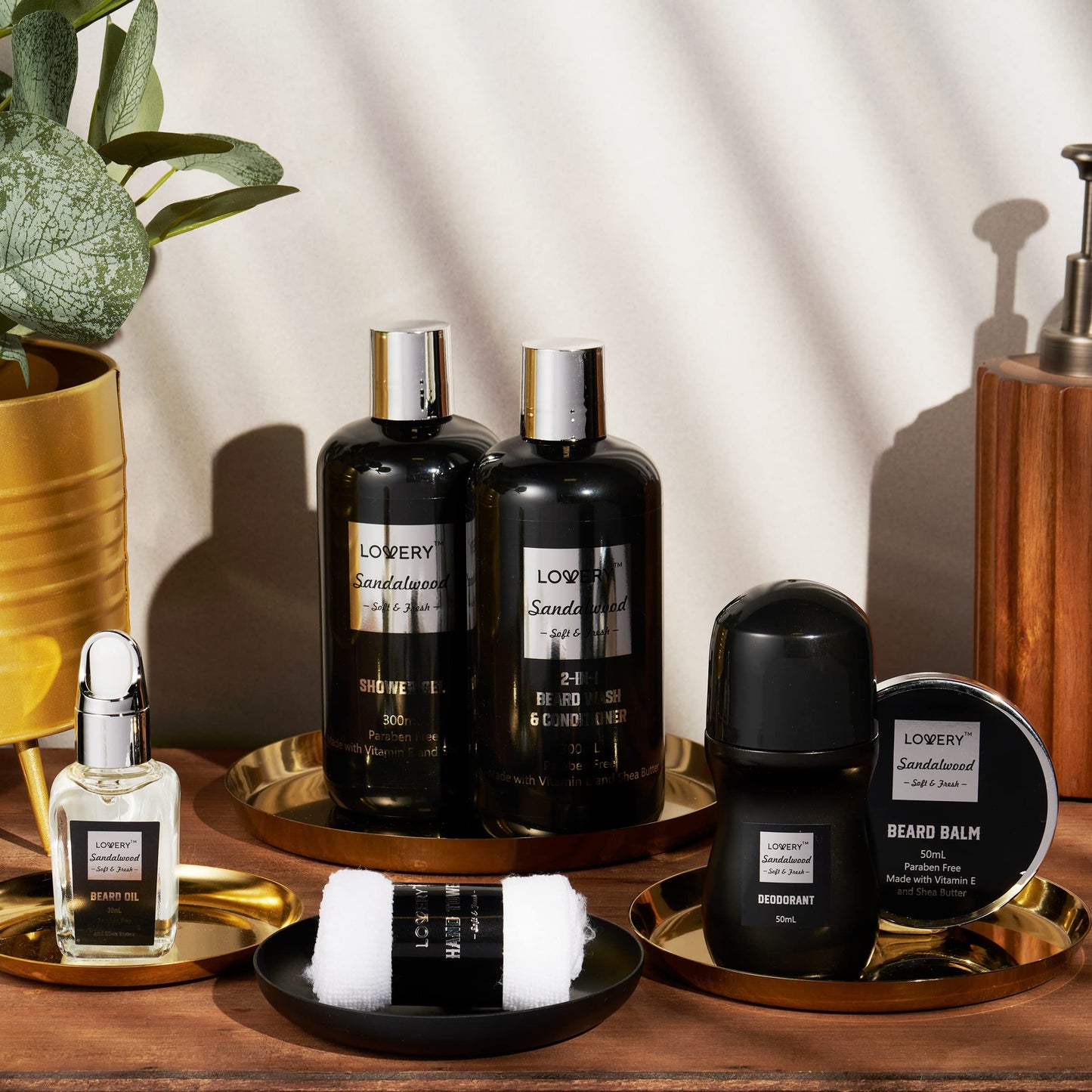 Gifts for Men, Fathers Day Gifts for Dad Body And Wash Gift Set Beard Kit and Body Care, Sandalwood Spa Baskets, Bath and Beard Grooming Kit, Beauty and Personal Care LOVERY