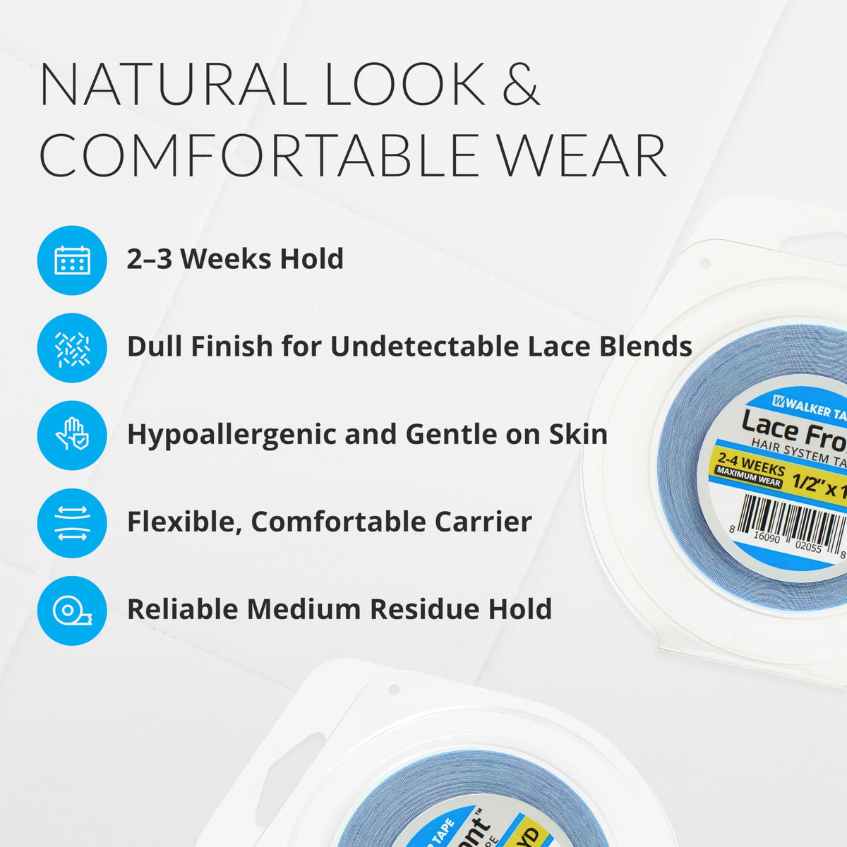 Walker Tape Lace Front Support Tape Roll 1/2" x 36 Yards, Double Sided Wig Tape for Lace Systems, Toupees, and Tape in Hair Extensions Human Hair,