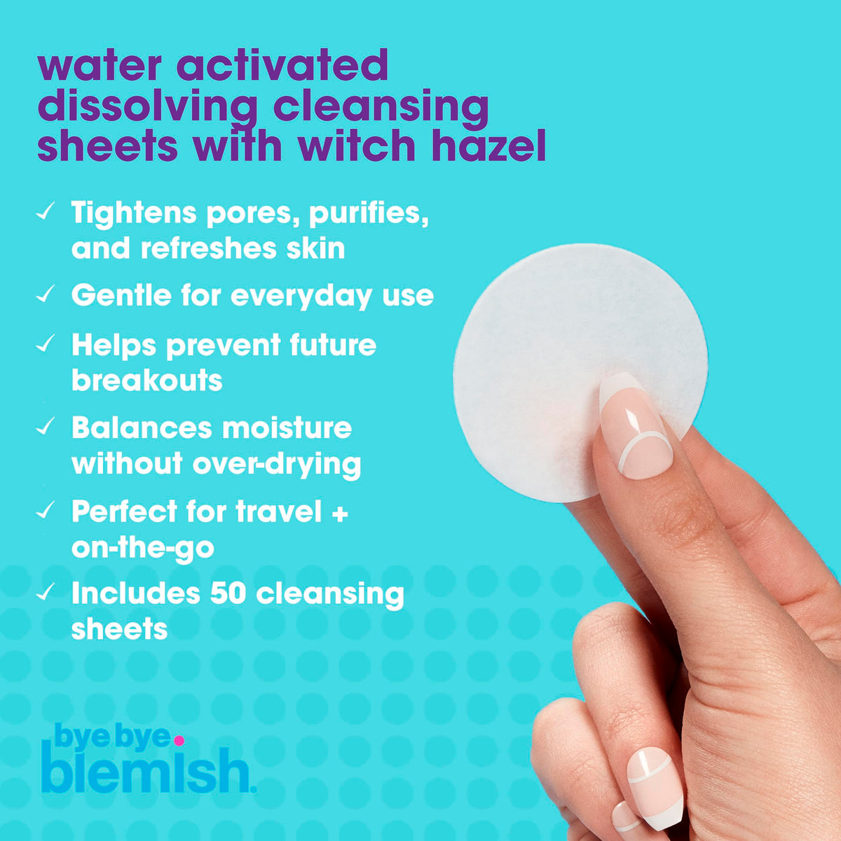 Bye Bye Blemish Dissolving Cleanser Sheets - Witch Hazel Oil-Control Face Wash, Water-Activated Facial Paper Soap for Acne-Prone Skin, Removes Dirt Beauty & Personal Care Bye Bye Blemish