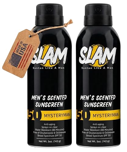 SLAM Men’s Sunscreen SPF 50 Spray - Broad Spectrum UVA/UVB Protection - Non-Greasy & No Harsh Chemicals - MysteryMan Sandalwood Tonka Bean Sage Beauty & Personal Care Slam Lotion