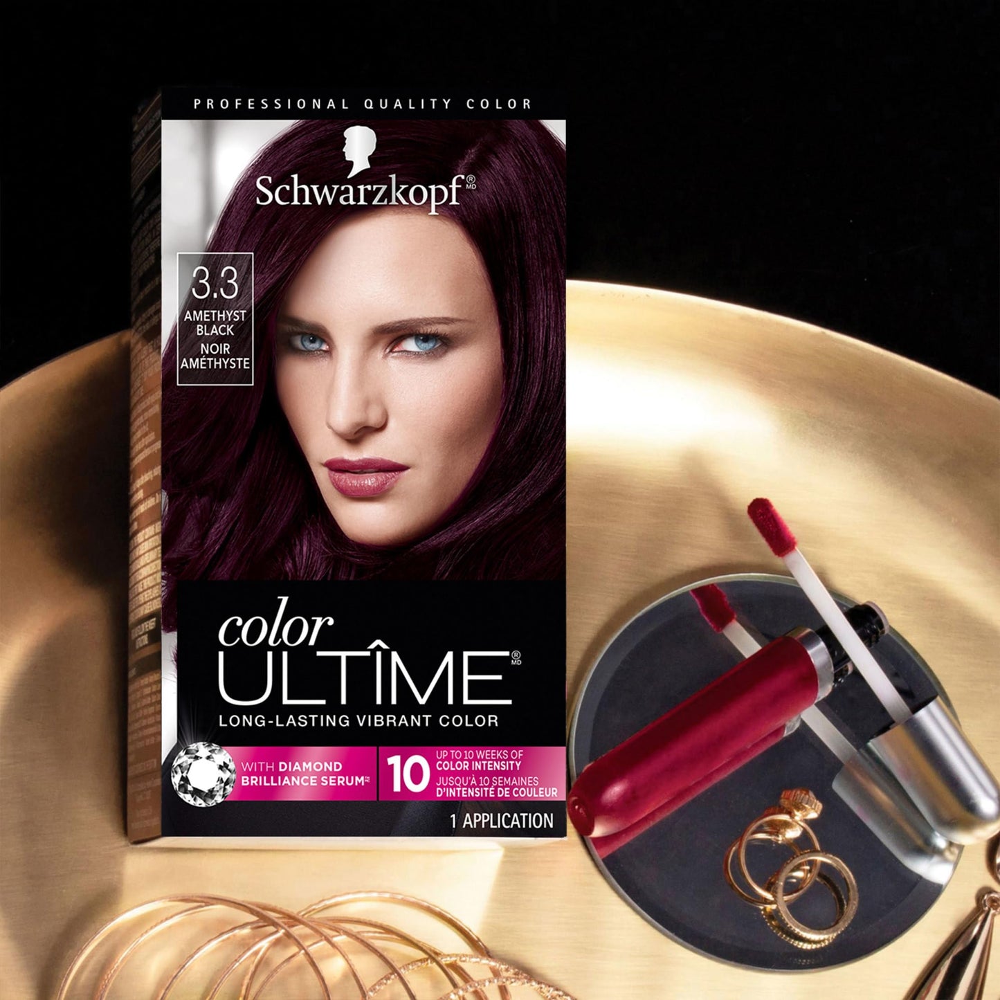 Schwarzkopf Color Ultime 3.3 Amethyst Black Hair Dye, Permanent Intense Black with Diamond Brilliance, Fade-Resistant, Covers Grays, All Hair Textures Beauty & Personal Care Schwarzkopf