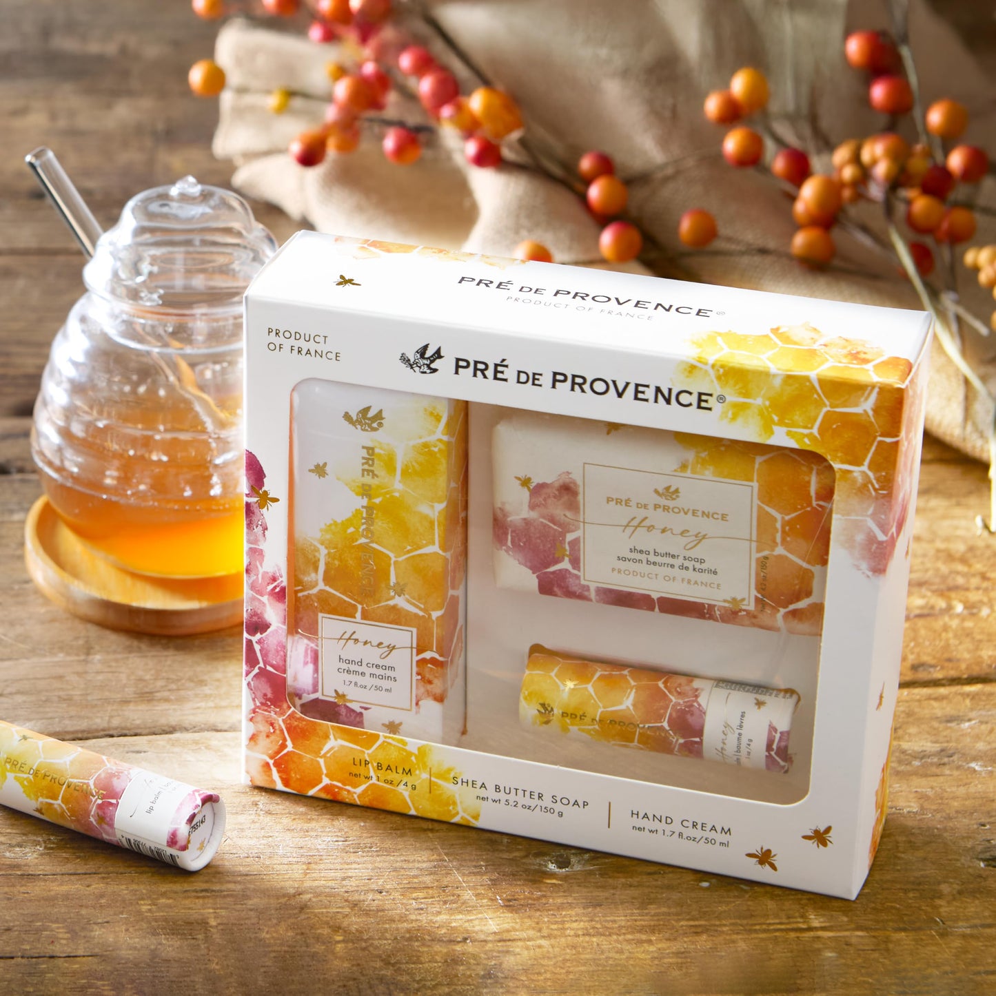 Pre de Provence Honey Collection Gift Set - Soap Bar, Hand Cream & Lip Balm - Skincare Trio with Organic Honey, Propolis & Royal Jelly Beauty and Personal Care Pre de Provence