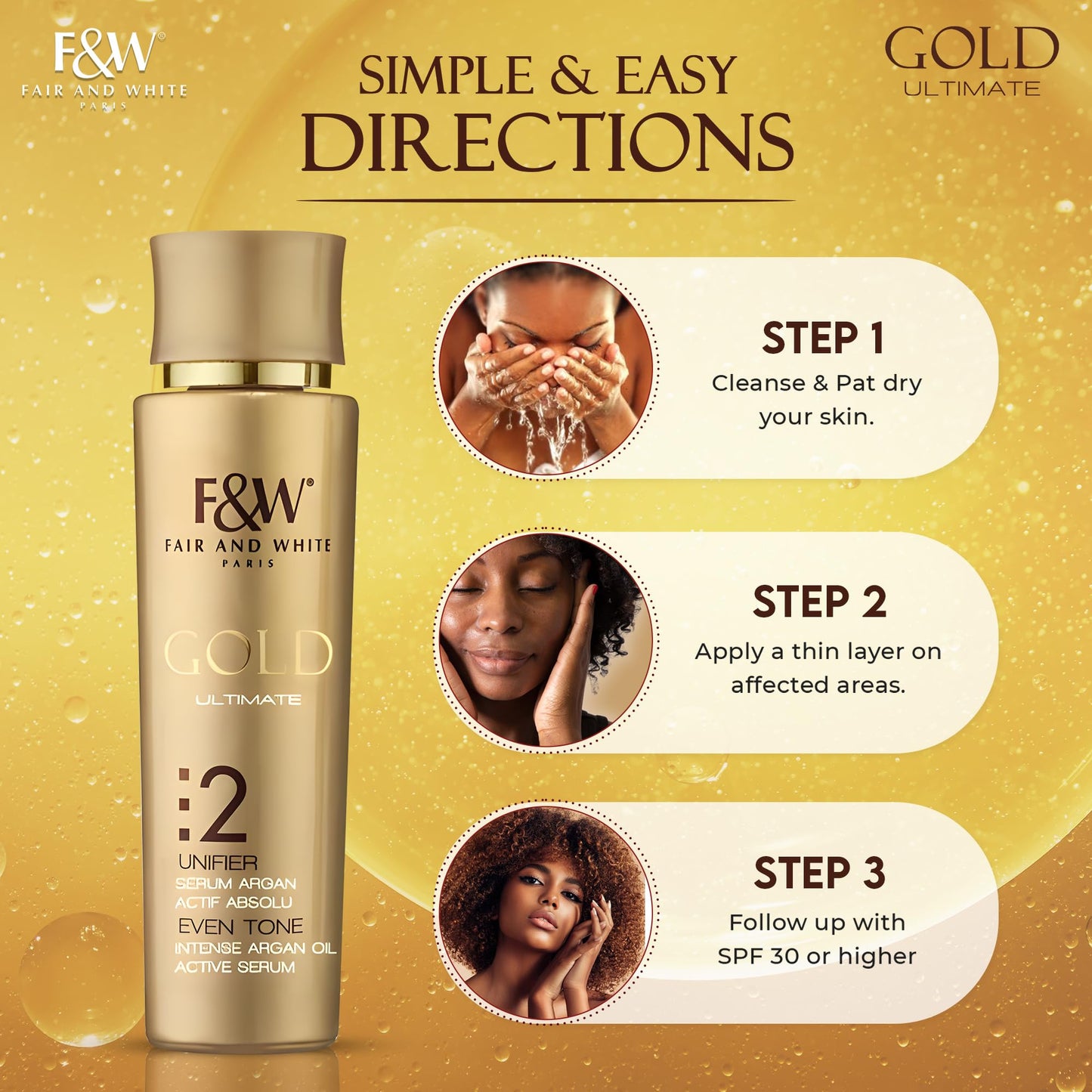 Fair & White 2: Gold Intense Argan Oil Active Serum 30 Ml/1fl.Oz Beauty & Personal Care FAIR & WHITE