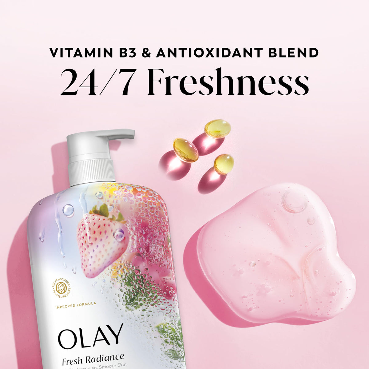 Olay Body Wash for Women, Fresh Radiance, 24/7 Skin-Loving Freshness, Visibly Radiant, Plant Based Cleansers, Vitamin B3 & Antioxidant Blend, For All Beauty & Personal Care Olay