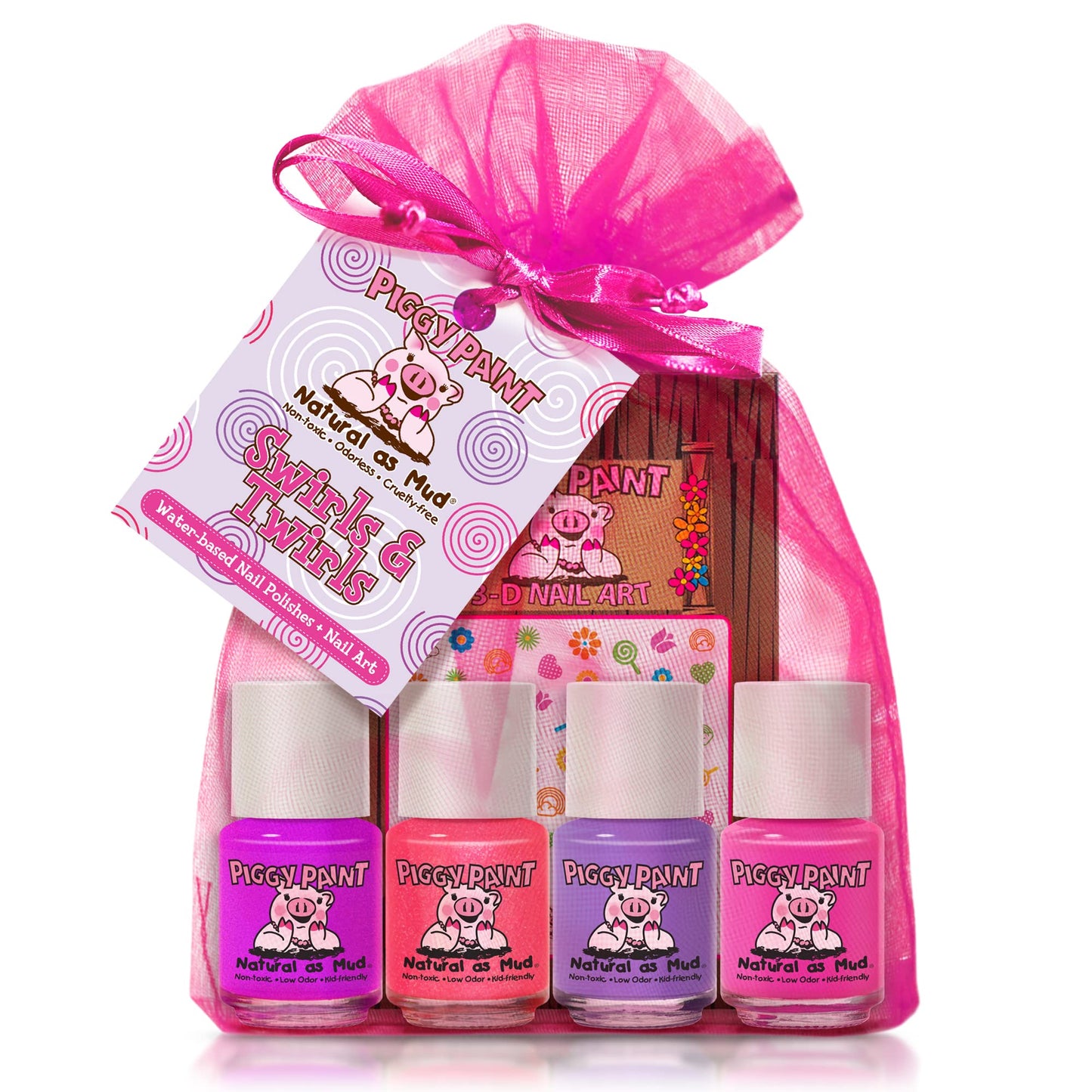 Piggy Paint | 100% Non-Toxic Girls Nail Polish | Safe, Cruelty-free, Vegan, & Low Odor for Kids | Swirls & Twirls (4 Polish + Nail Art Gift Set) Beauty & Personal Care Piggy Paint