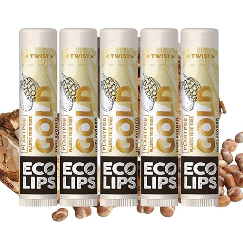 Eco Lips GOLD Organic Lip Balm with Baobab Oil - Soothe and Moisturize Dry, Cracked and Chapped Lips - 100% Plastic-Free Plant Pod Packaging (6 Tubes) Beauty & Personal Care Eco Lips