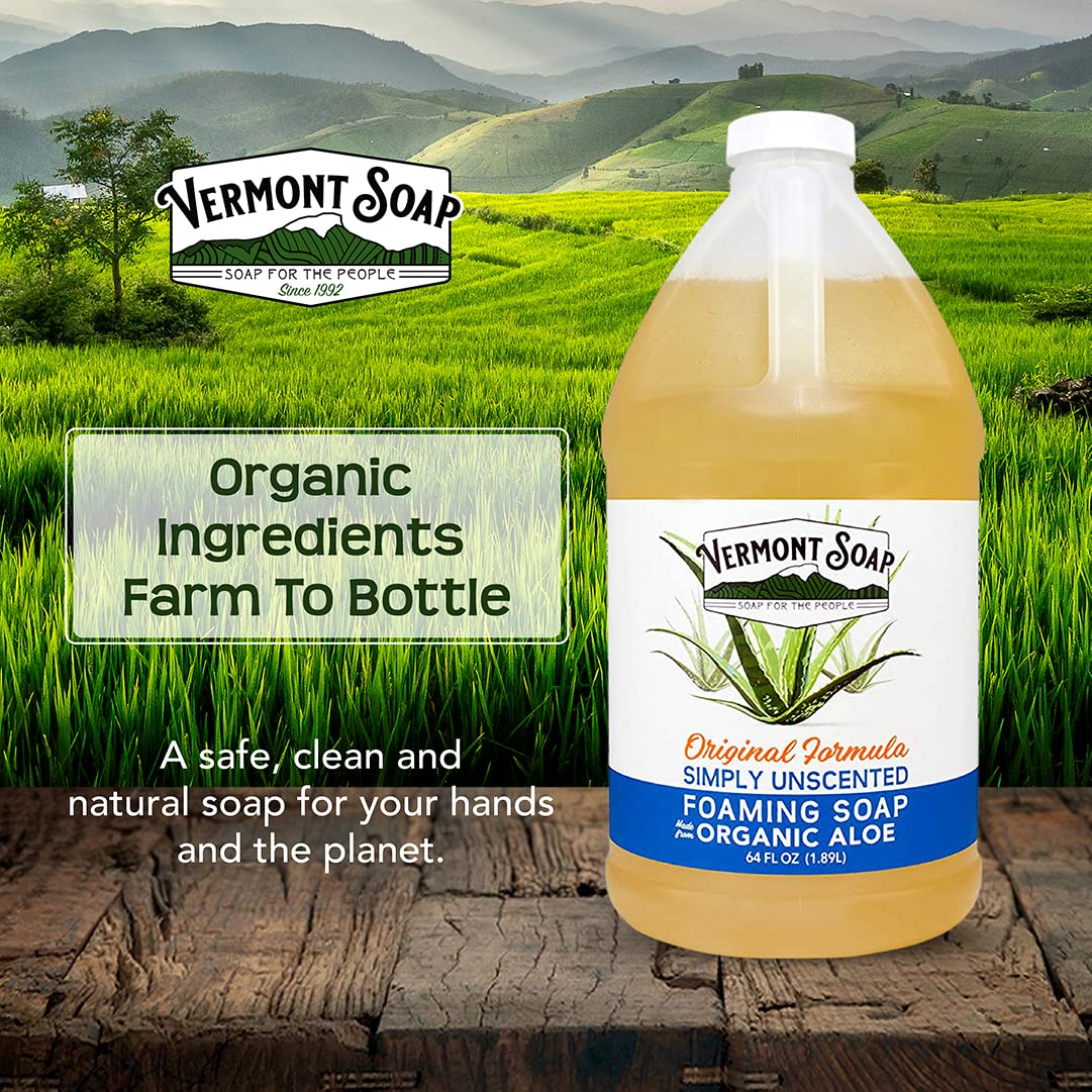VERMONT SOAP Organic Unscented Foaming Hand Soap - Natural Moisturizing Soap for Dry Skin - Fragrance Free Liquid Bathroom Hand Soap - Simply Beauty & Personal Care VERMONT SOAP