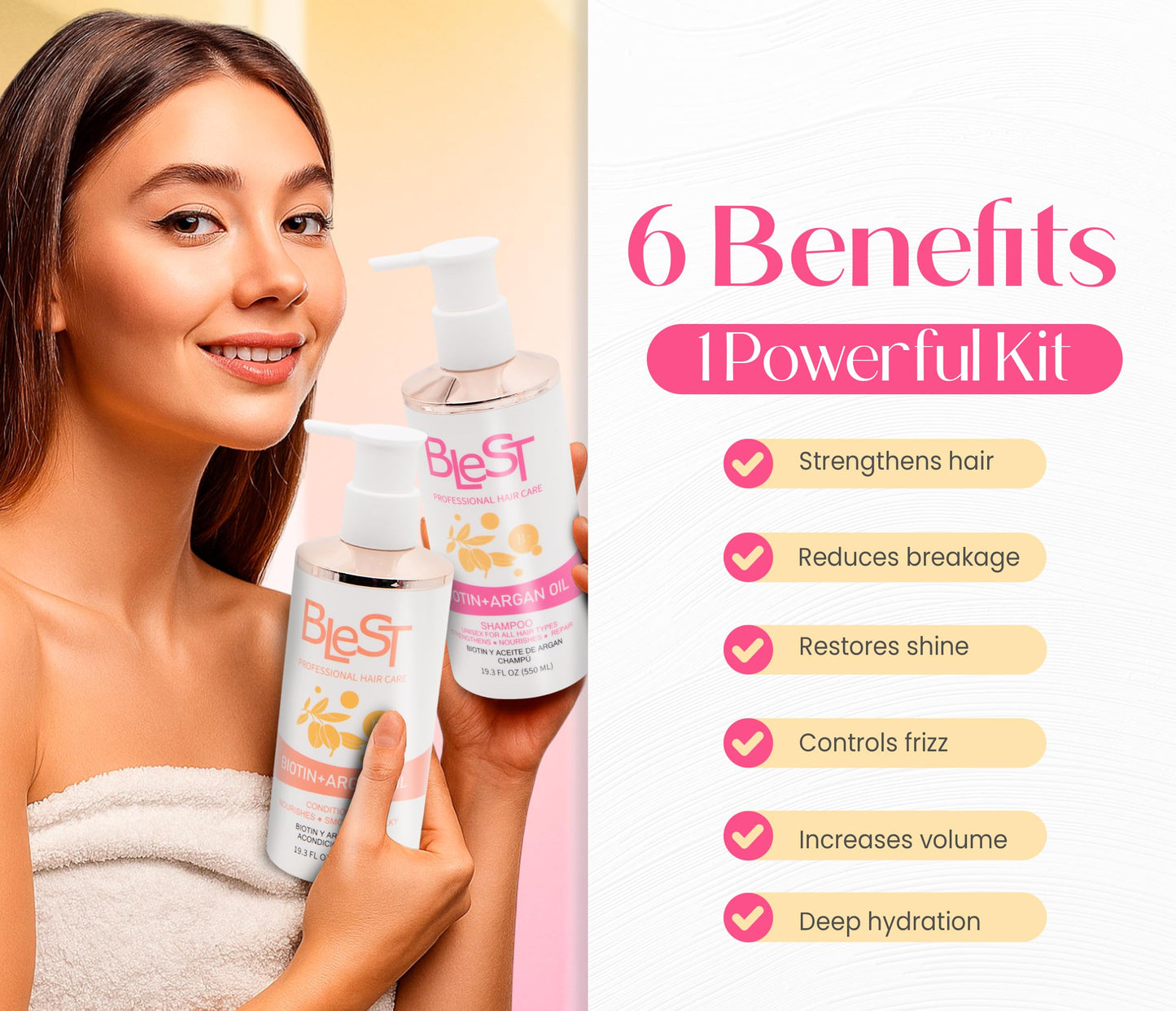 BLEST PROFESSIONAL HAIR CARE Biotin + Argan Oil Shampoo and Conditioner Set - Hair Growth Shampoo for Stronger, Thicker Hair - Organic Shampoo Beauty & Personal Care BLEST PROFESSIONAL HAIR CARE
