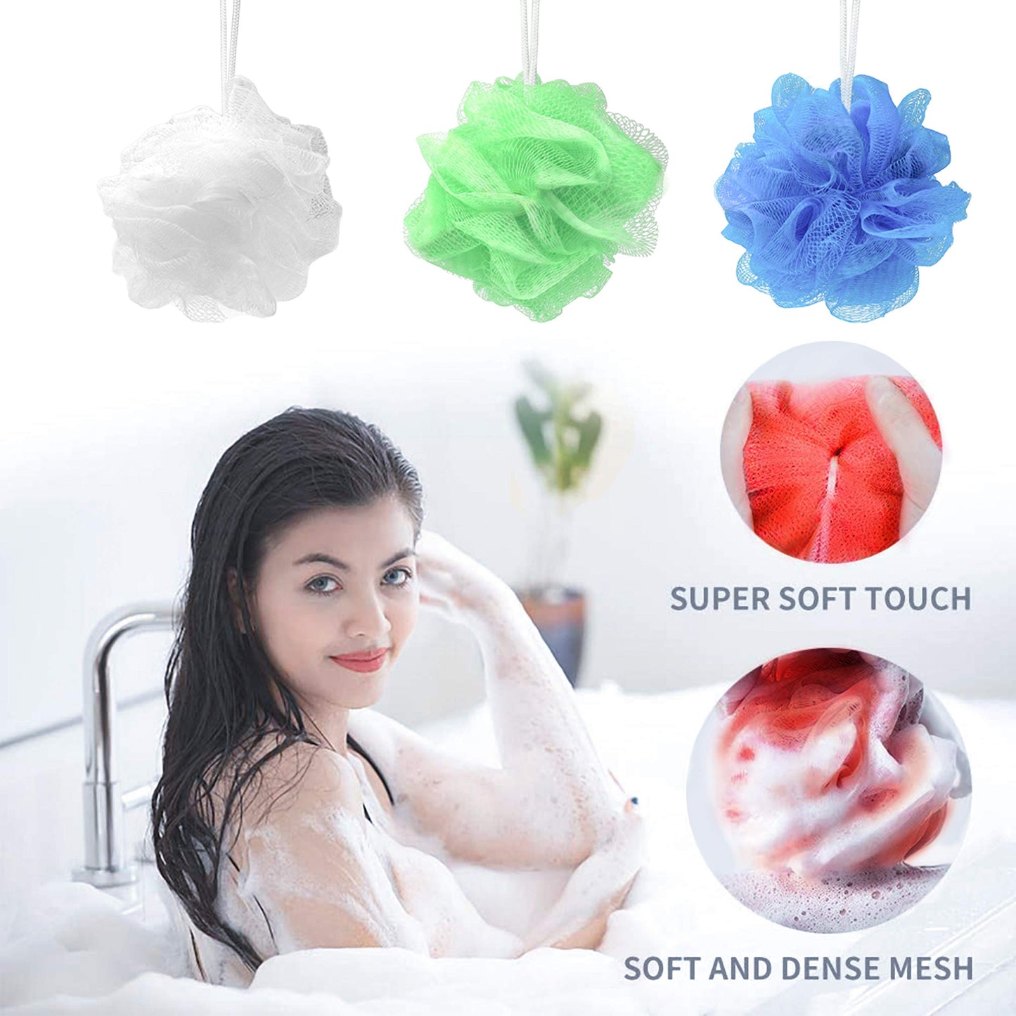 Star Brand Long Lasting Bath Sponge 6 Counts - 60g Heavy Bath Mesh Pouf with Suction Cup - Big Shower Sponge and Loofahs - Holding Up Bathing Beauty and Personal Care Star