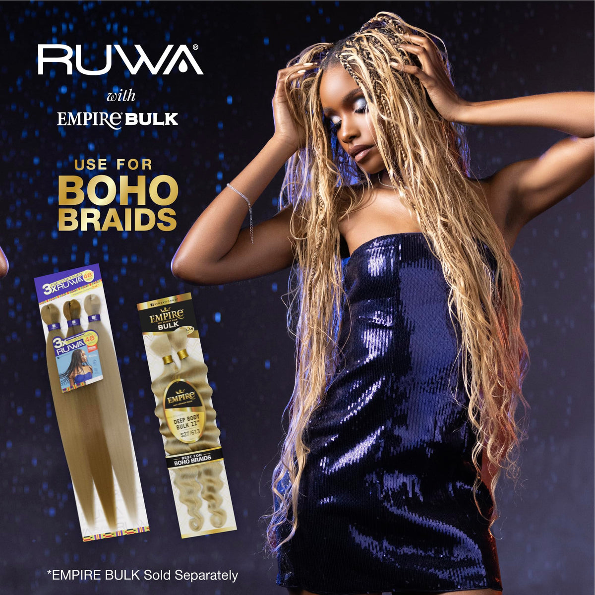 Sensationnel Ruwa Prestretched Braiding Hair-3X 48 Inch,5 pack 613 BLONDE