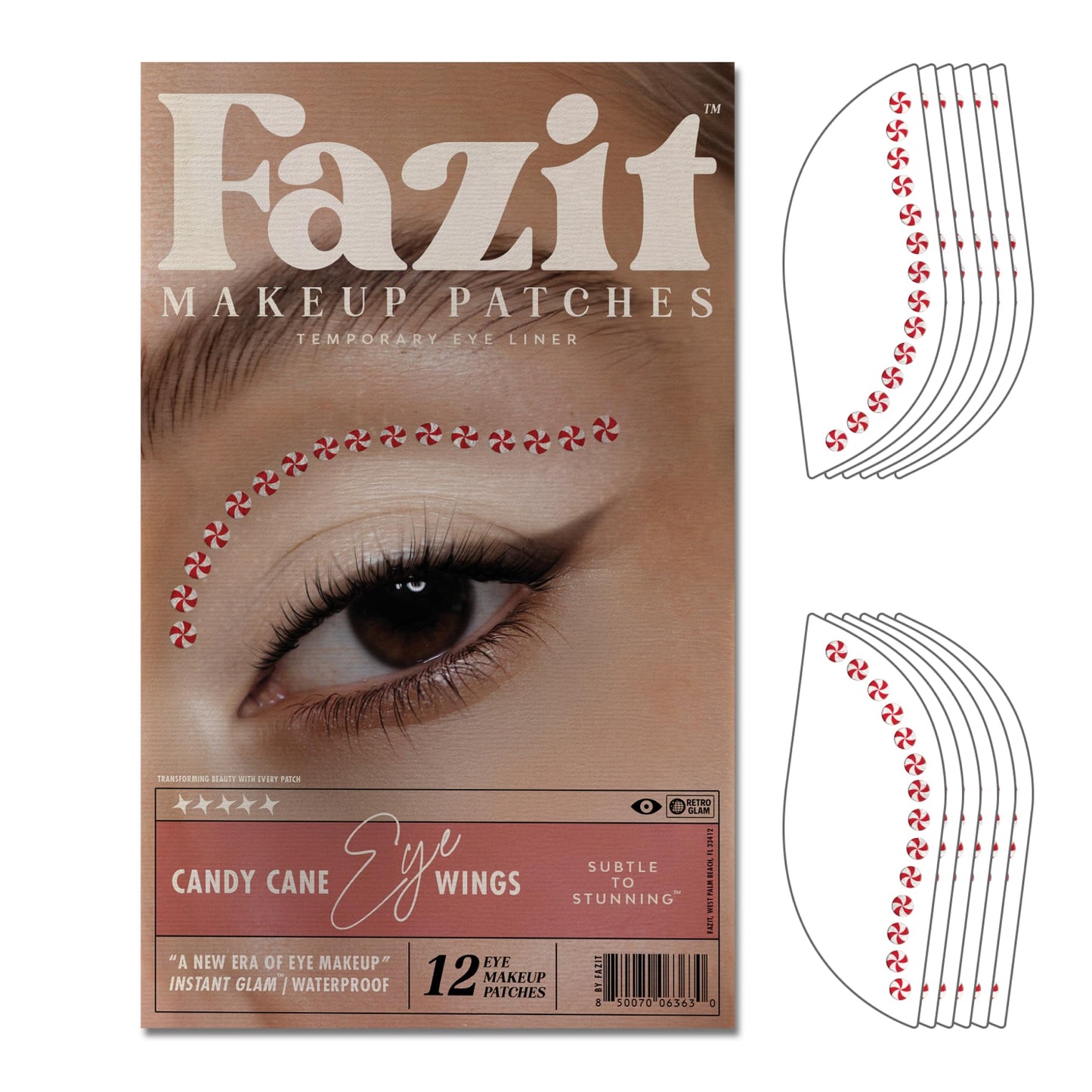 Fazit Makeup Patches - Candy Cane Eye Wings - Glow Up Make-Up Patches - Cute Glitter Makeup Accessories For Women - Cosmetic Glitter For Face Beauty & Personal Care Fazit