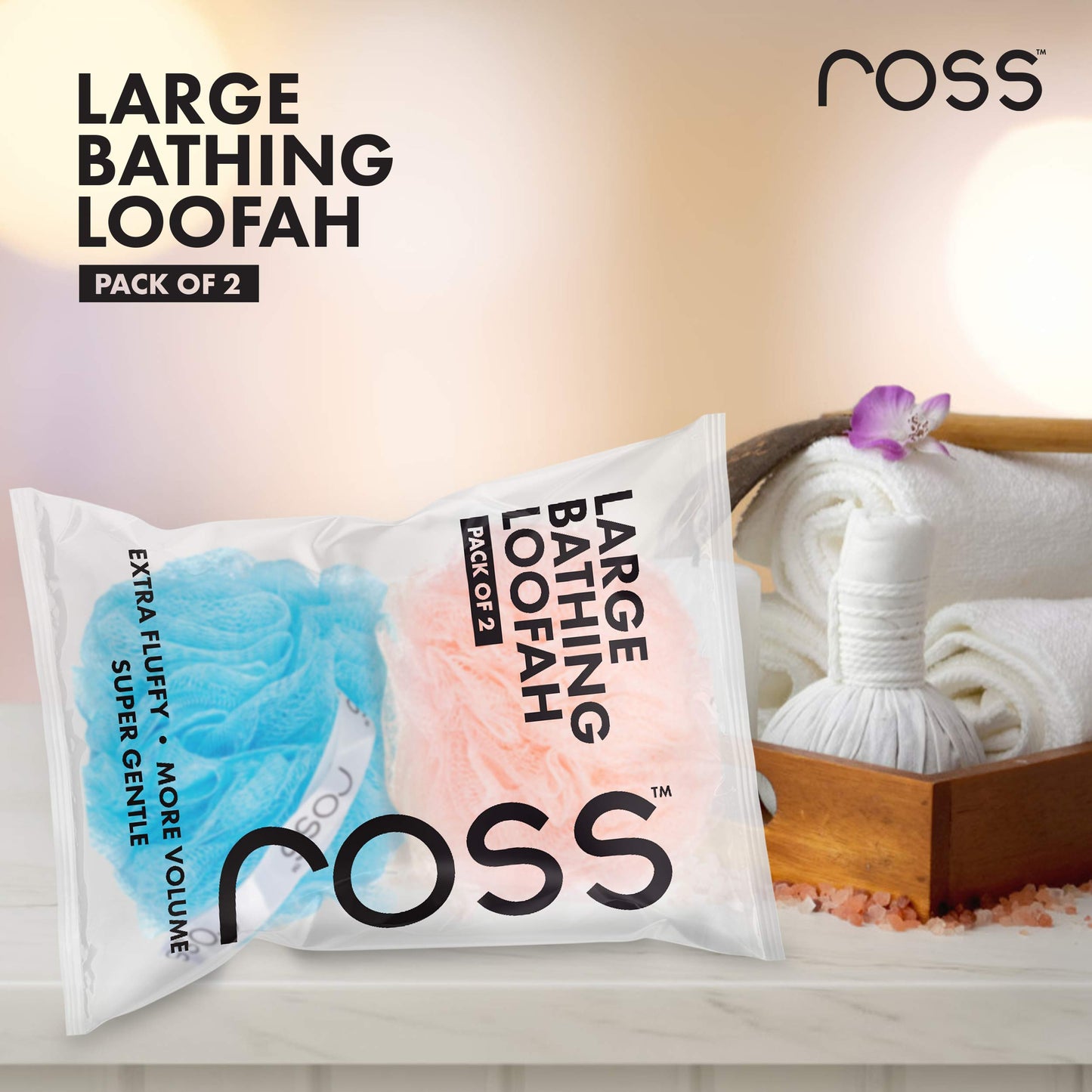 ross Large Bath Loofah Sponge Scrubber Exfoliator for High Lather Cleansing (Peach and Blue) Beauty and Personal Care Ross