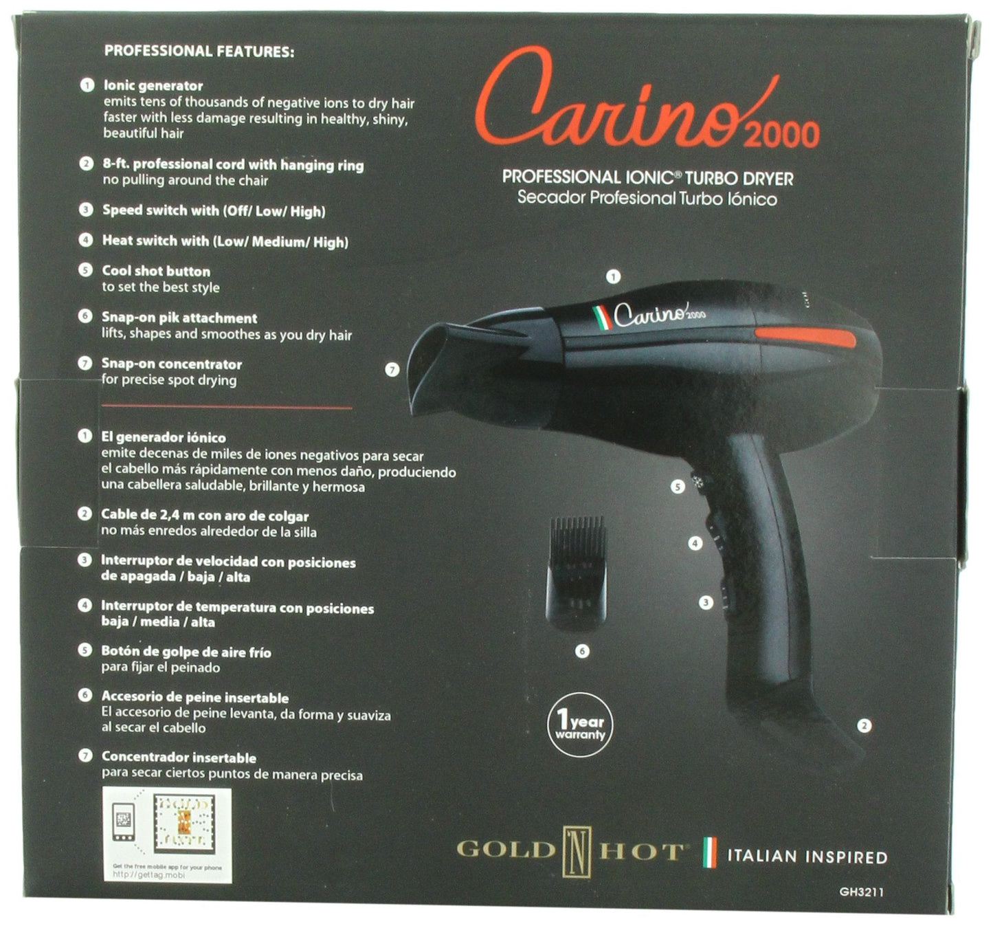 Gold 'N Hot Carino Professional Ionic Turbo Dryer Beauty & Personal Care Gold N Hot