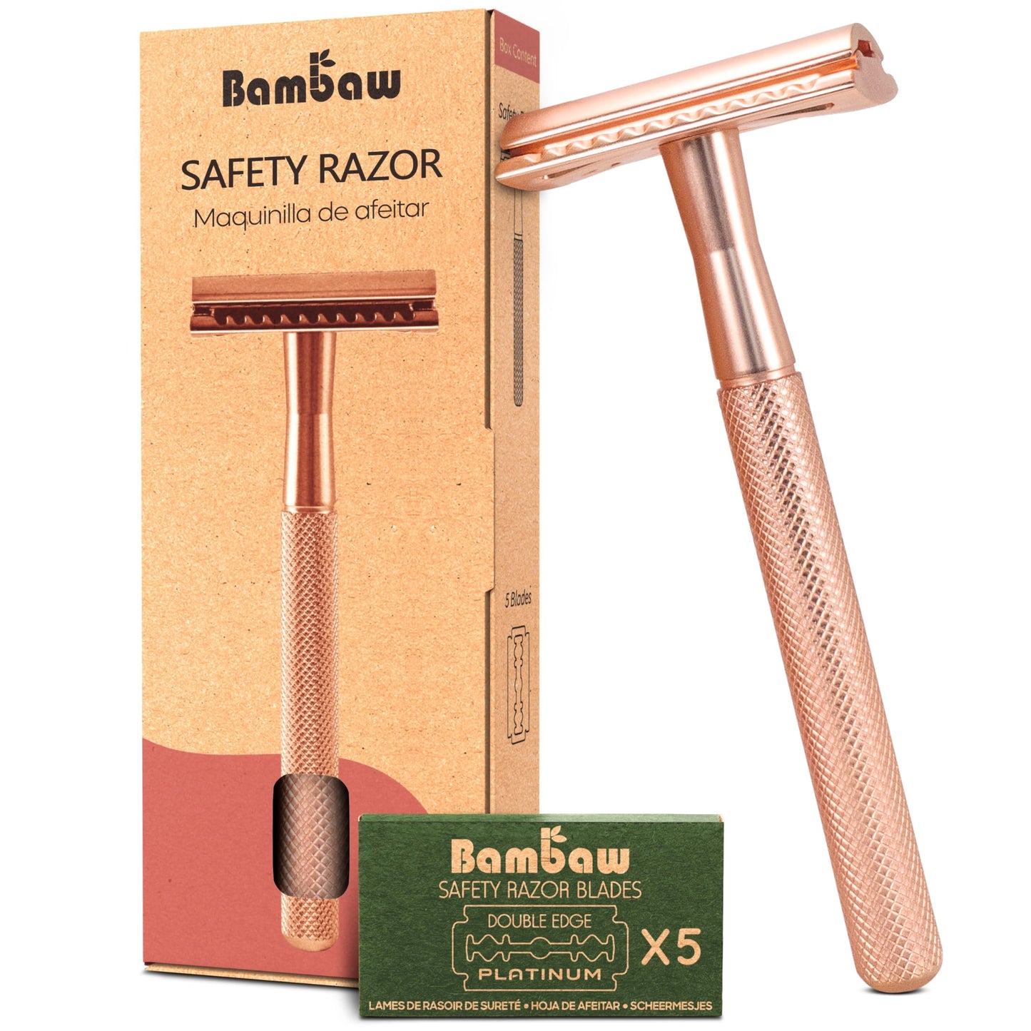 Bambaw Safety Razor for Women with 5 Double Edge Blades, Double Edge Razor, Single Blade Razors for Women and Men, Reusable & Plastic Free - Rose Gold Beauty and Personal Care Bambaw Default Title