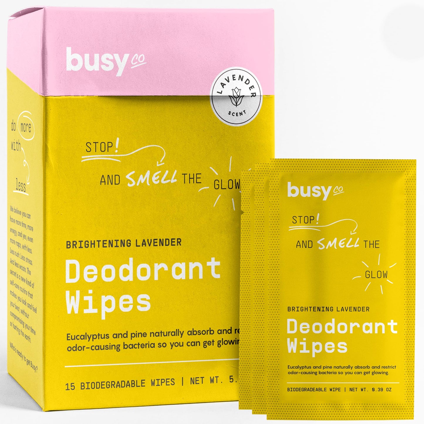 Glow Line Deodorant Wipes - 15ct Lavender Rose Deodorant for Women w/Zinc, Probiotics & Prebiotics - Individually Wrapped - Sweat Wipes for Hydrating Beauty and Personal Care BUSYCO