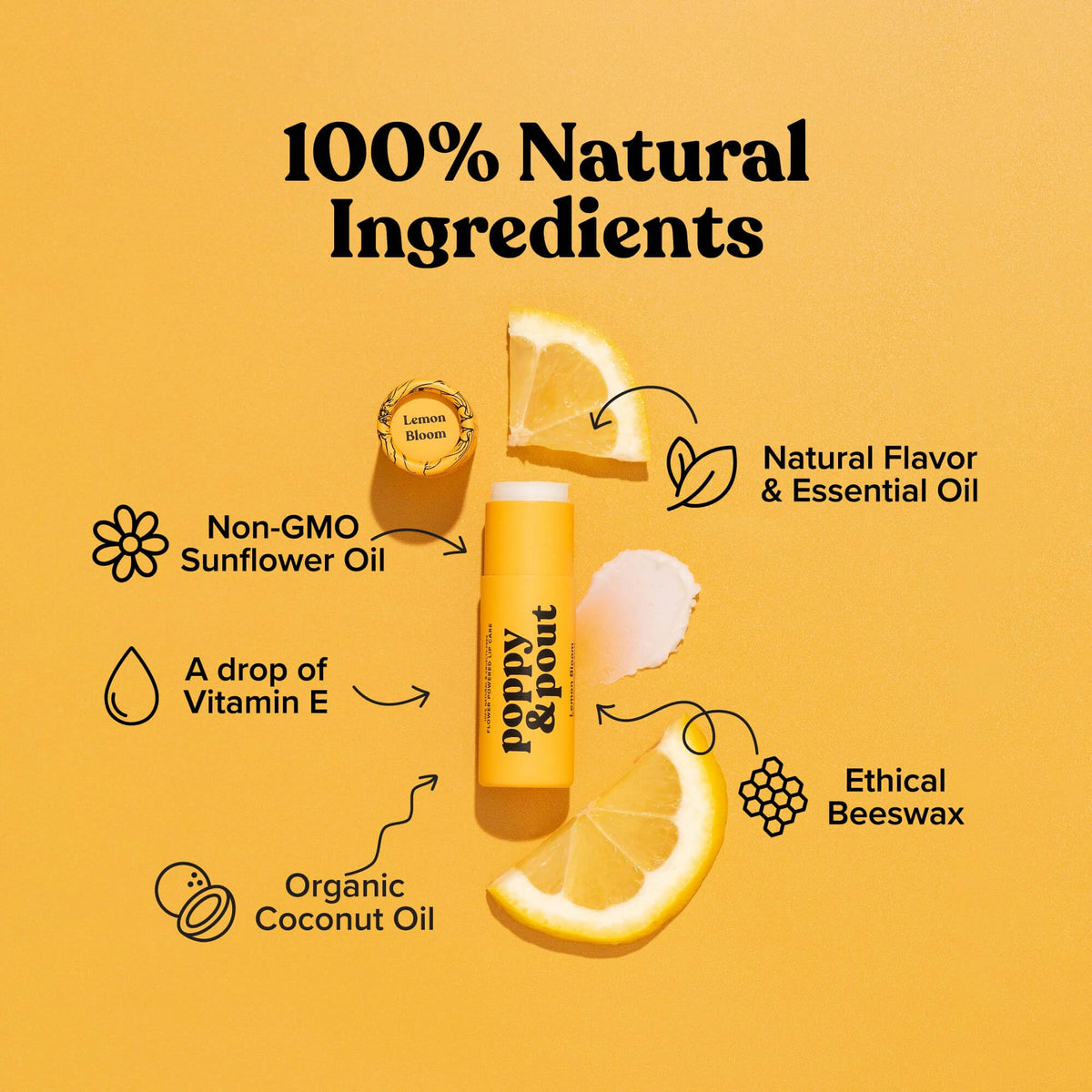 Poppy & Pout Lemon Bloom Jumbo Lip Balm | All Natural Lip Balms & Moisturizers | Hydrates with Beeswax, Vitamin E, Organic Coconut Oil | Cruelty-Free Beauty & Personal Care Poppy & Pout