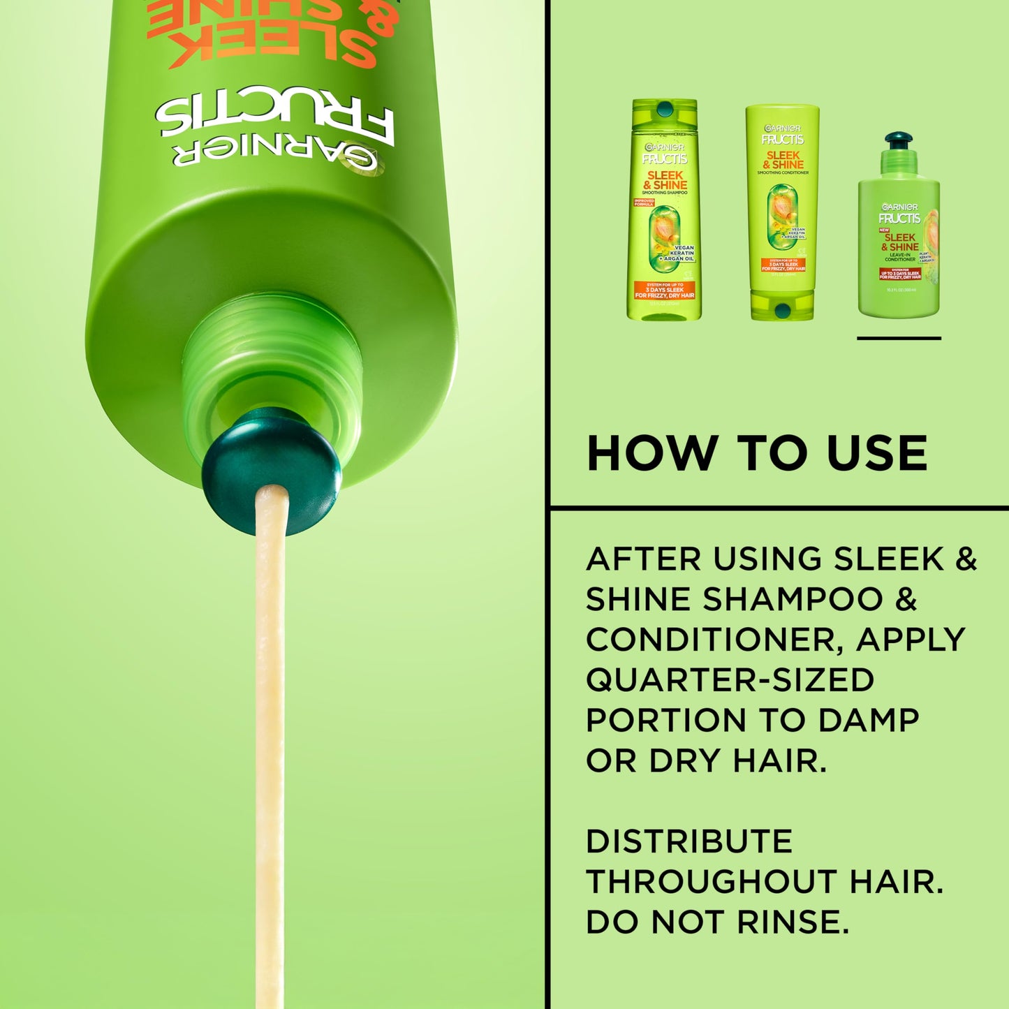 Garnier Fructis Sleek & Shine Leave-In Conditioner Cream, Anti-Frizz Hair Treatment with Plant Keratin + Argan Oil, Controls Frizz and Provides Beauty and Personal Care Garnier
