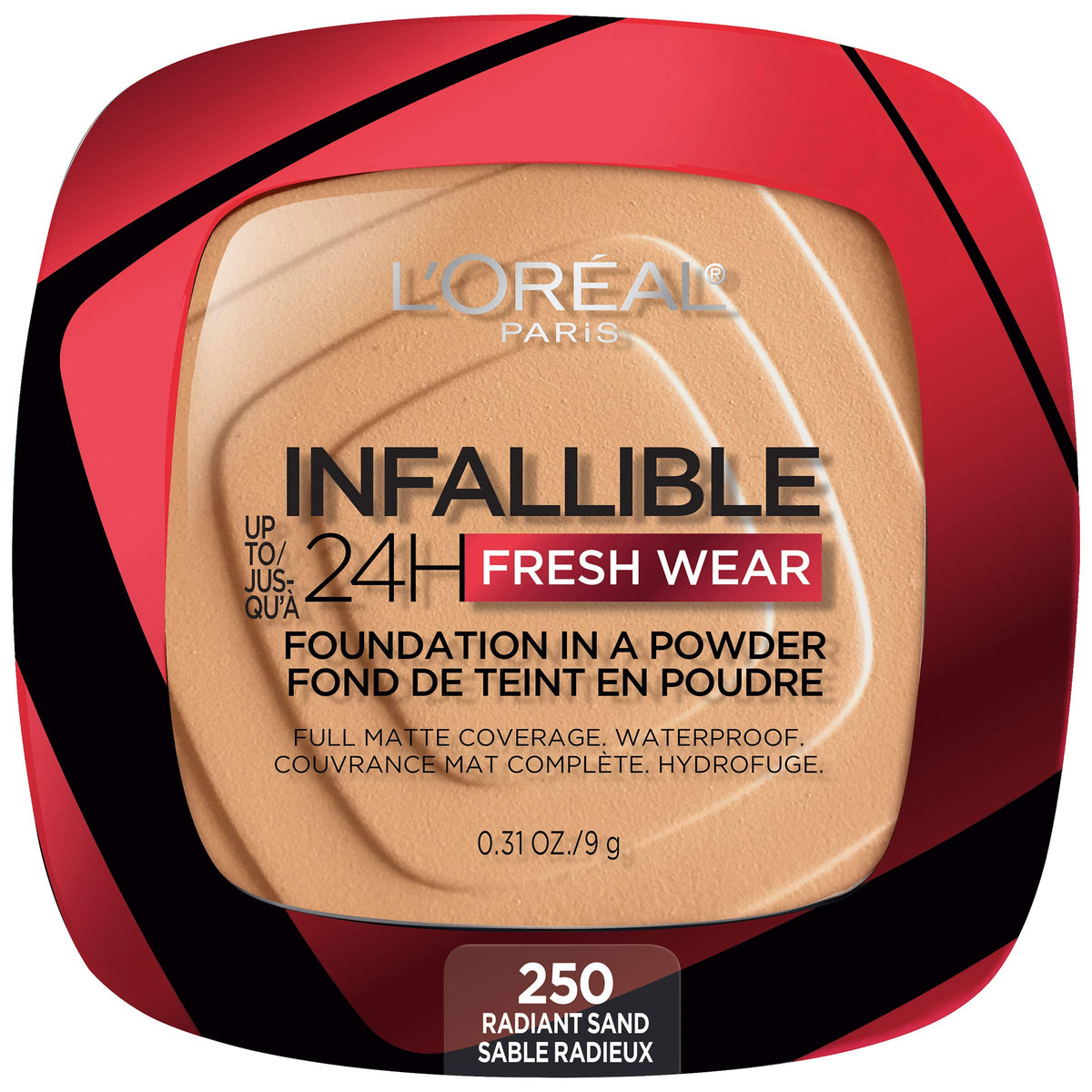 L'Oreal Paris Makeup Infallible Fresh Wear Foundation in a Powder, Up to 24H Wear, Waterproof, Radiant Sand, 0.31 oz. (Packaging May Vary)