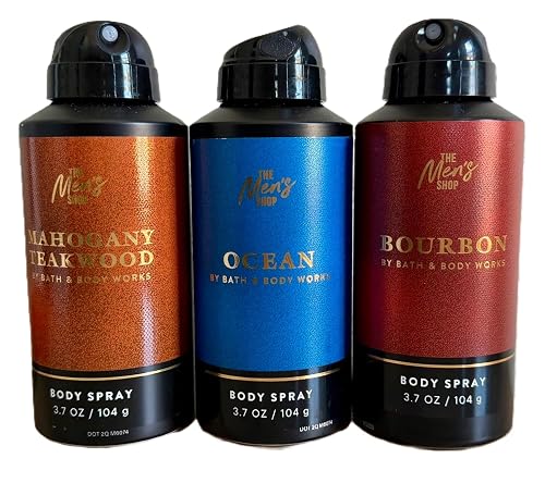 Bath & Body Works The Men's Shop Body Spray - Pack of 3 (Mahogany Teakwood, Ocean, Bourbon) Beauty & Personal Care Bath & Body Works