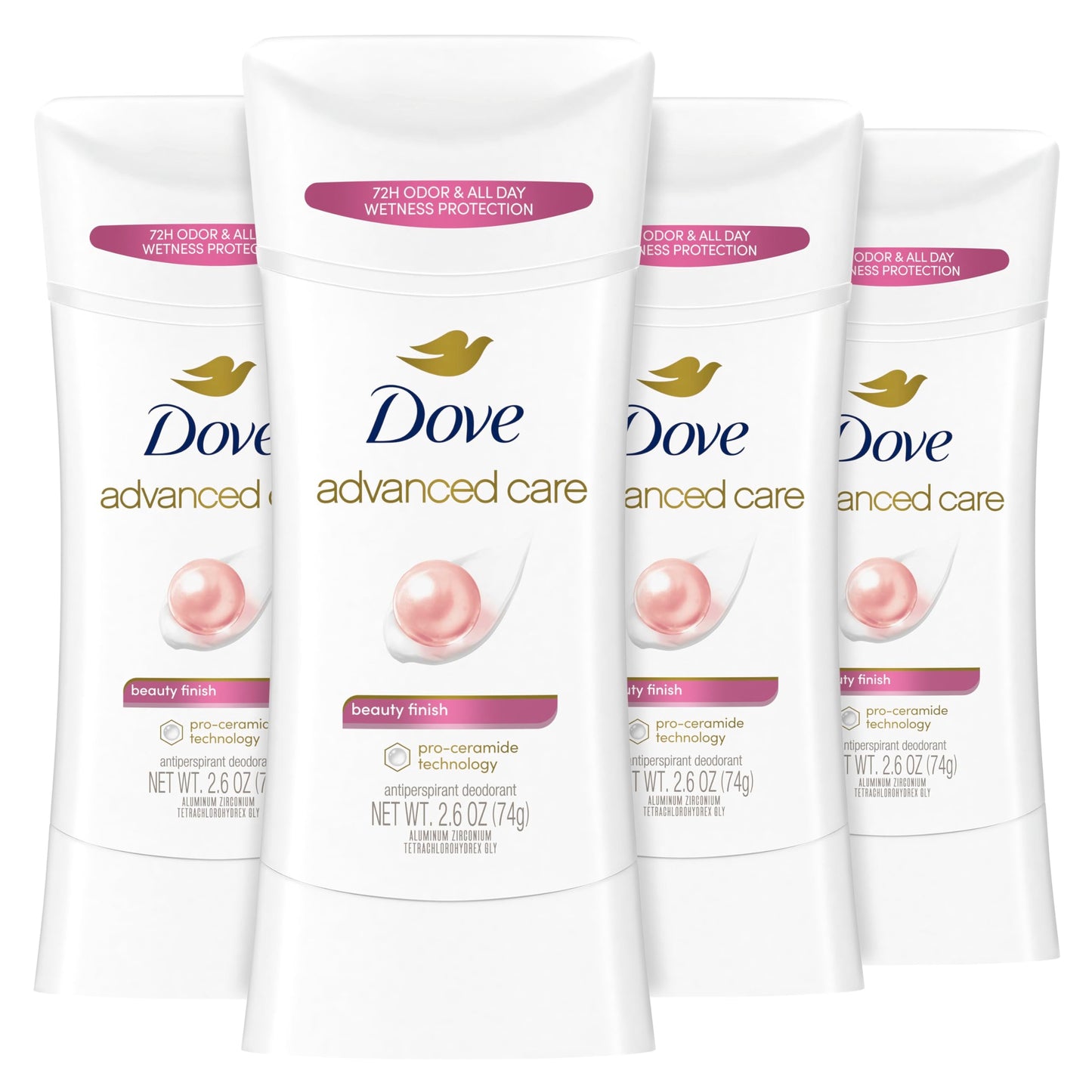 Dove Advanced Care Antiperspirant Deodorant Stick Beauty Finish 4 Count for helping your skin barrier repair after shaving 2.6 oz Beauty and Personal Care Dove
