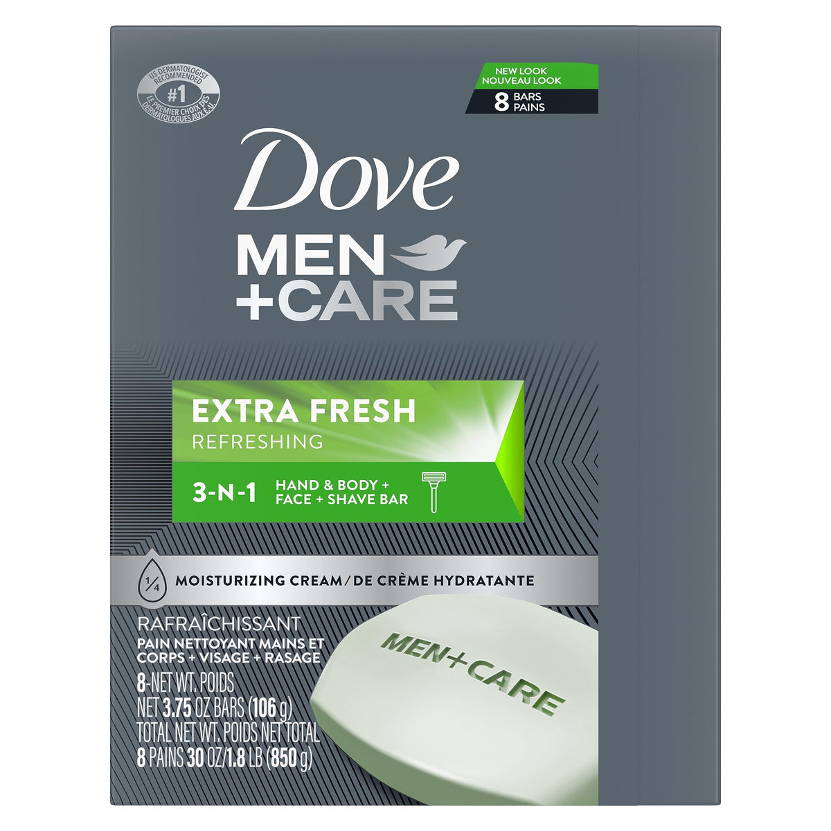 DOVE MEN + CARE 3 in 1 Bar Cleanser for Body, Face, and Shaving Extra Fresh Body and Facial Cleanser More Moisturizing Than Bar Soap to Clean Beauty & Personal Care DOVE MEN + CARE