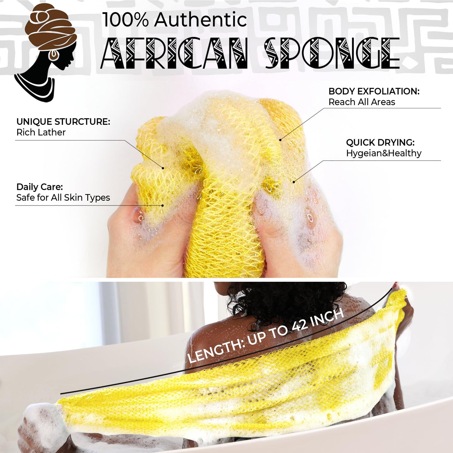 African Net Sponge Authentic - 2 Pieces Exfoliating Body Scrubber Bath Sponge York&Slate - Back Scrubber Washcloth for Shower - Real African Scrub Beauty and Personal Care RelaxScene