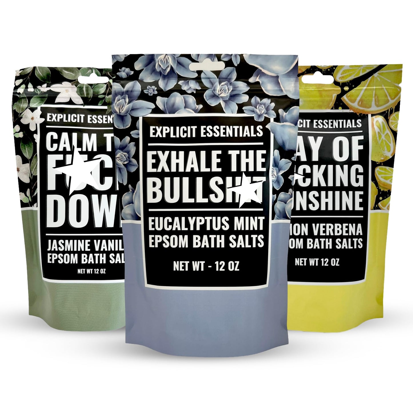 Explicit Essentials Bath Salts Gift Set - 3 Relaxing Epsom Salt Bath Soaks - Aromatherapy Epsom Salt Variety Pack for Stress Relief, Relaxation Beauty and Personal Care Explicit Essentials